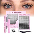 OKAYLOVE Bunny Lash Clusters Kit – 8–18mm Wipsy Lashes, Bond & Seal