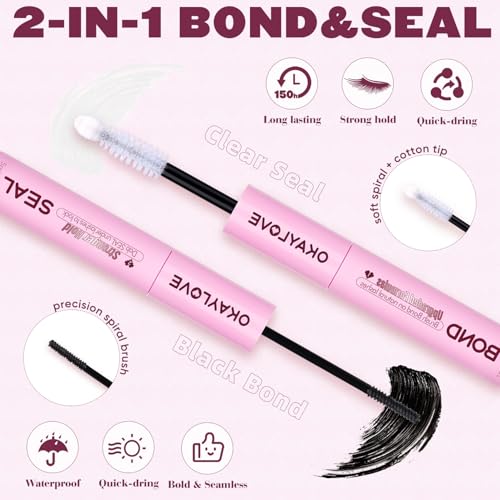 OKAYLOVE Lash Cluster Glue – 2-in-1 Waterproof Bond & Seal for Eyelash Clusters, 150H+ Hold