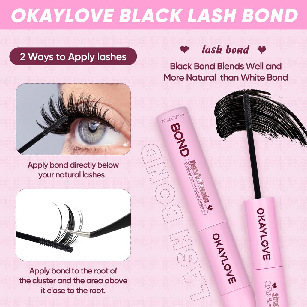OKAYLOVE Lash Cluster Glue – 2-in-1 Waterproof Bond & Seal for Eyelash Clusters, 150H+ Hold
