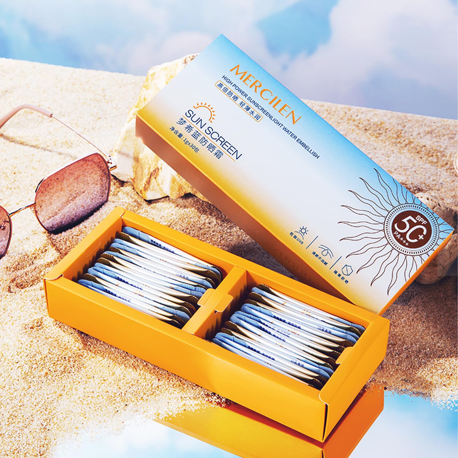 Okerker 30PCS Mini Sunscreen SPF50+ PA+++ – Travel Size, Lightweight & Water-Resistant for Face & Body