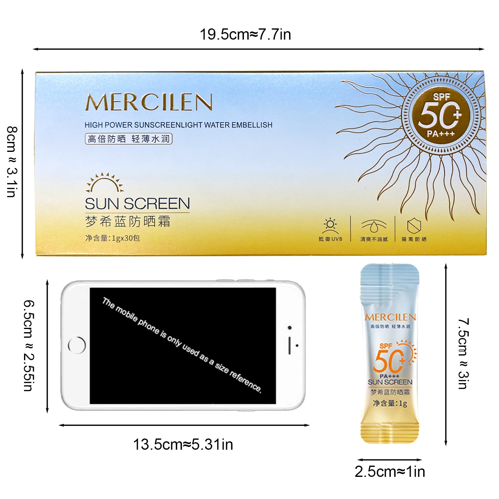 Okerker 30PCS Mini Sunscreen SPF50+ PA+++ – Travel Size, Lightweight & Water-Resistant for Face & Body