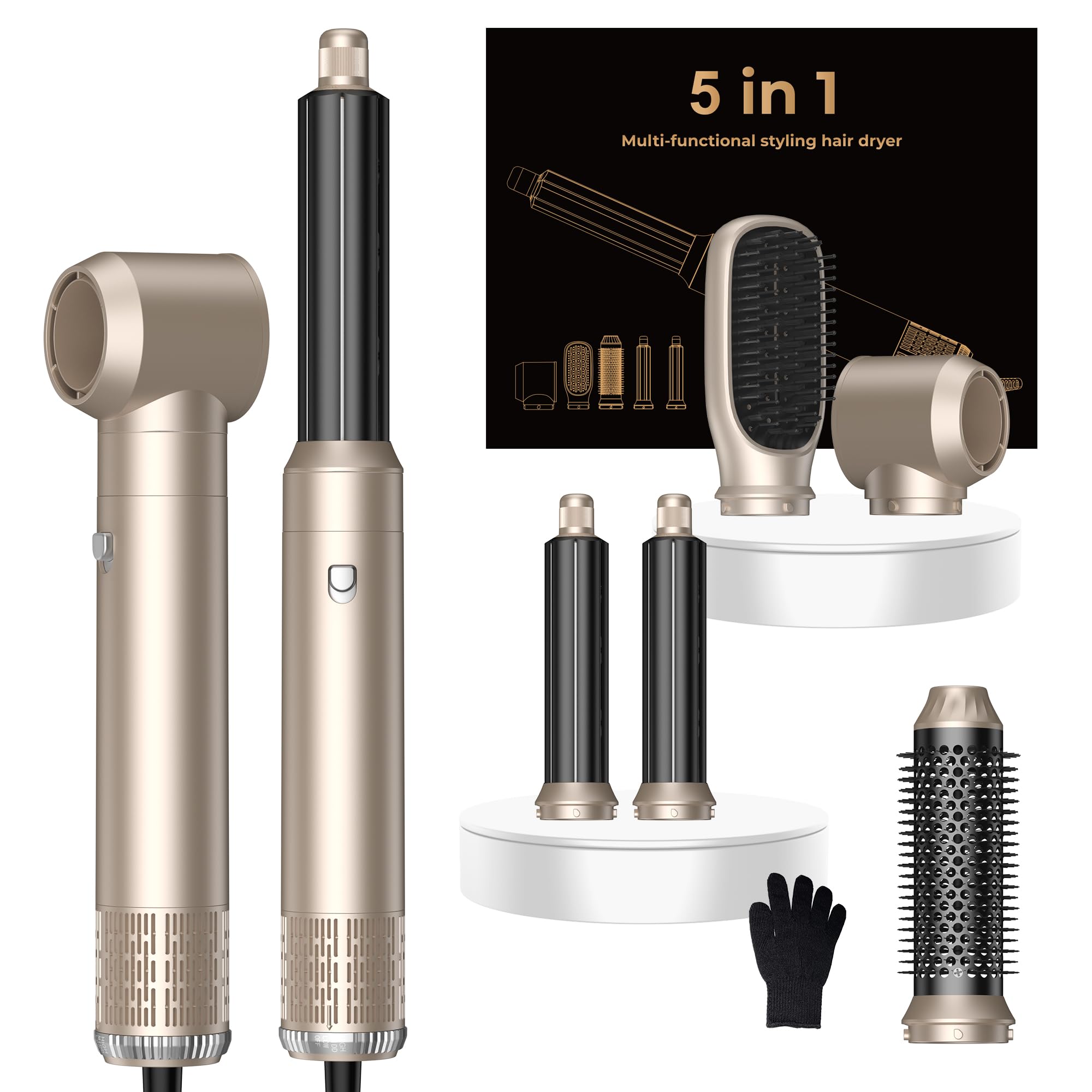 OKWRAP 5-in-1 Hair Dryer Brush Set – Negative Ionic Hot Air Styler with Auto Wrap Curlers