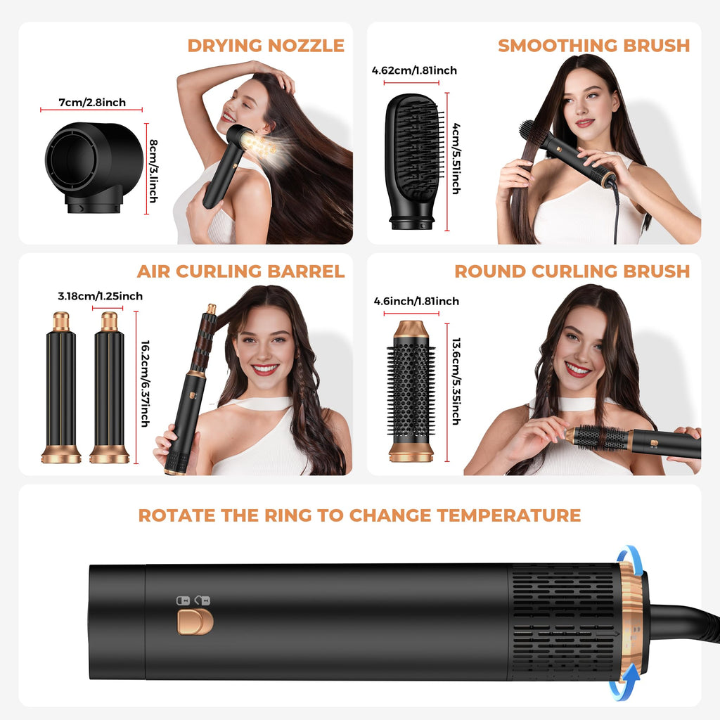 OKWRAP 5-in-1 Hair Dryer Brush Set – Negative Ionic Hot Air Styler with Auto-Wrap Curlers