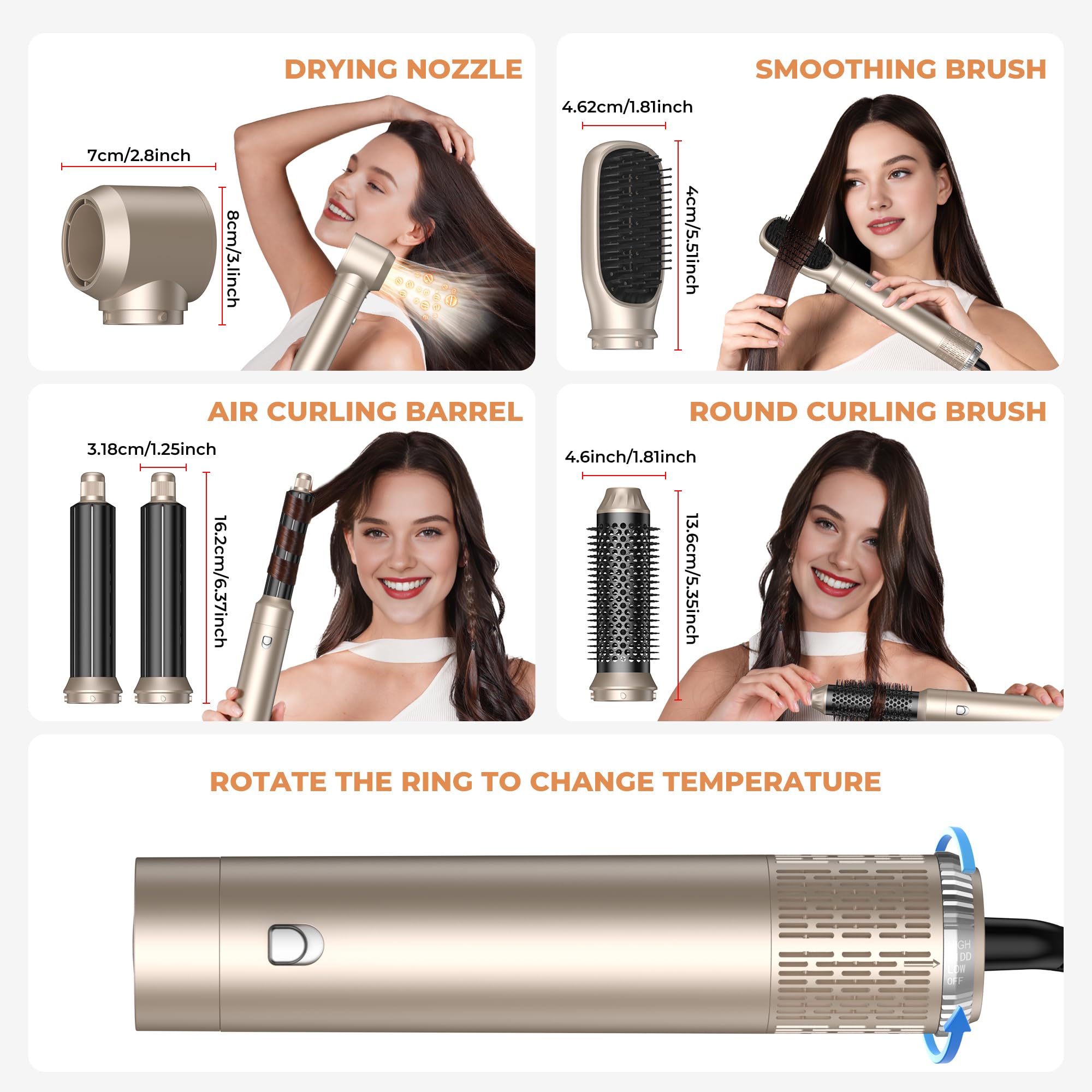OKWRAP 5-in-1 Hair Dryer Brush Set – Negative Ionic Hot Air Styler with Auto Wrap Curlers