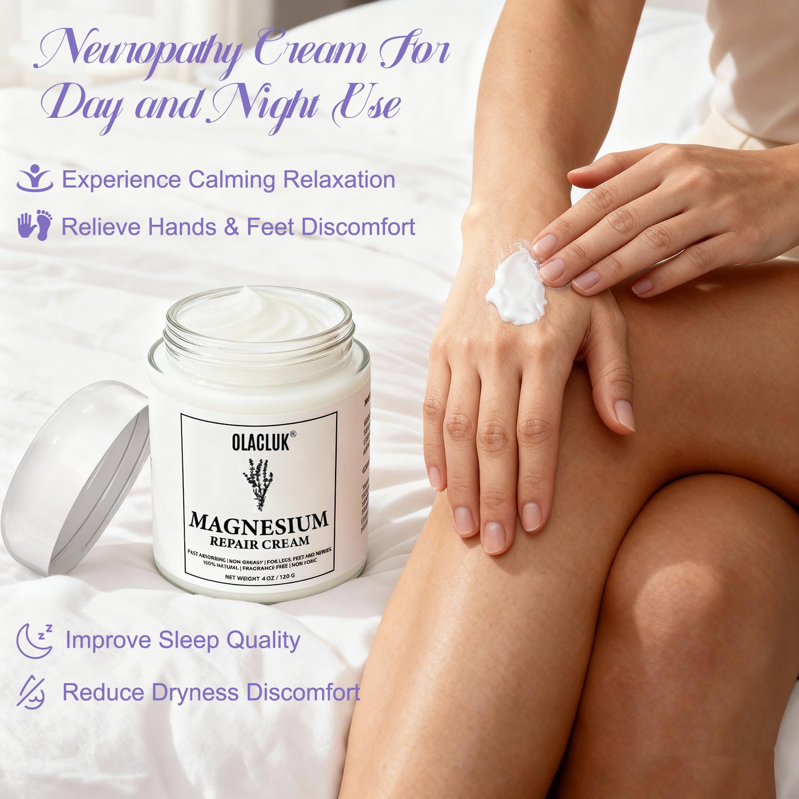 OLACLUK Neuropathy Cream — Magnesium Nerve Relief Lotion for Sleep & Relaxation (4 oz)