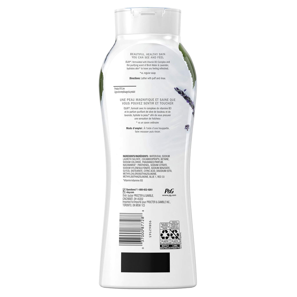 Olay Fresh Outlast Birch Water & Lavender Body Wash – Hydrating Spa-Feel, 12.3 fl oz