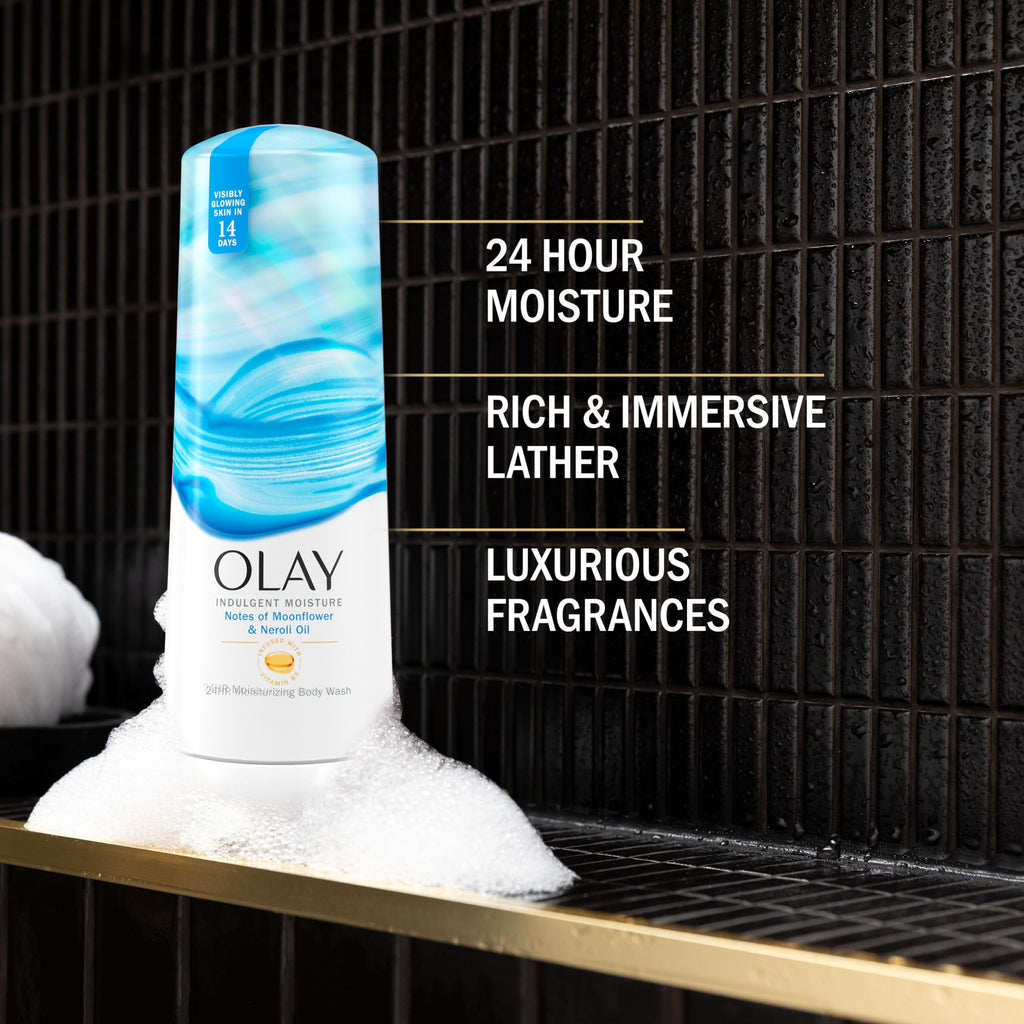 Olay Indulgent Moisture Body Wash for Women – 24-Hour Hydration, Vitamin B3, 20 fl oz