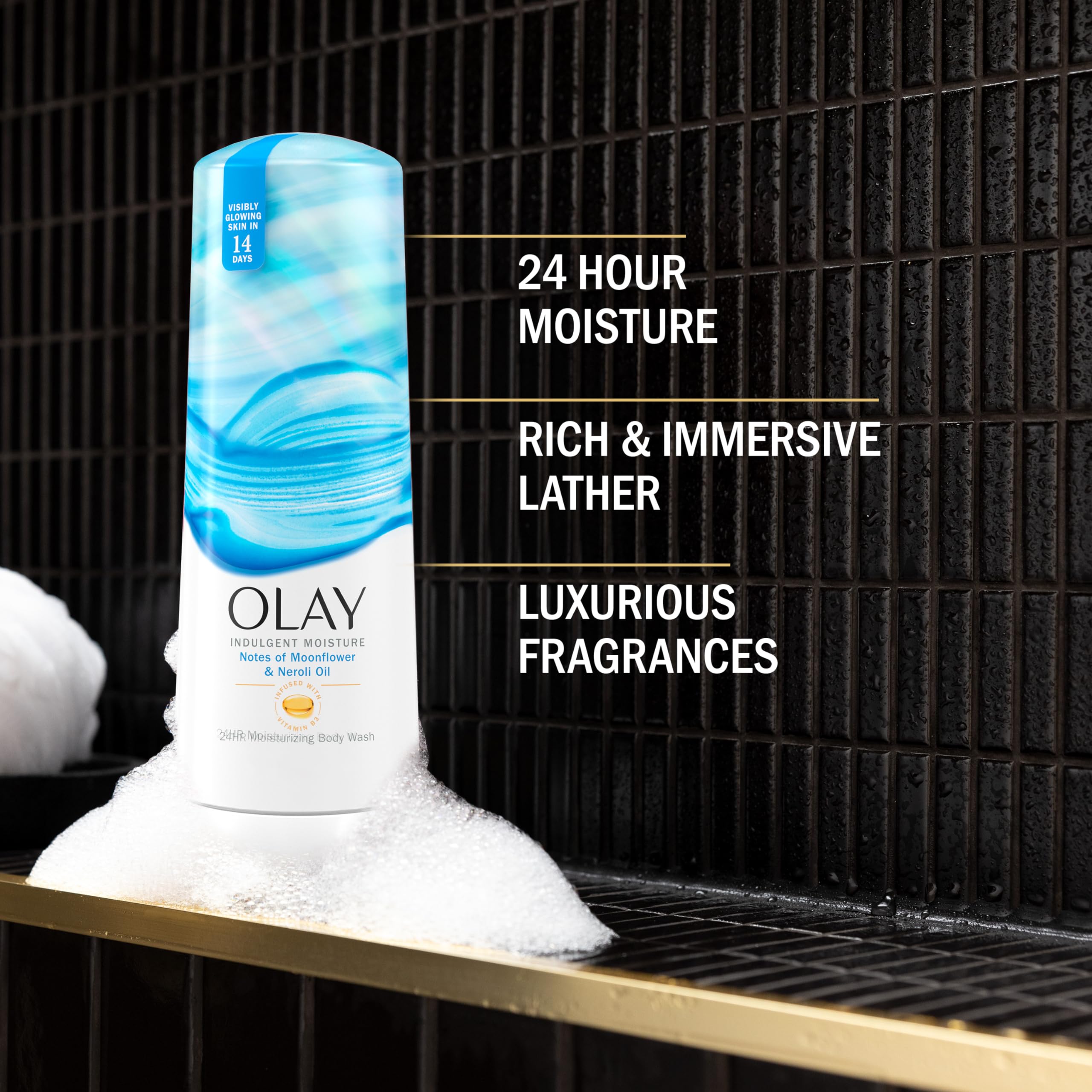 Olay Indulgent Moisture Body Wash for Women – 24-Hour Hydration, Vitamin B3, 20 fl oz
