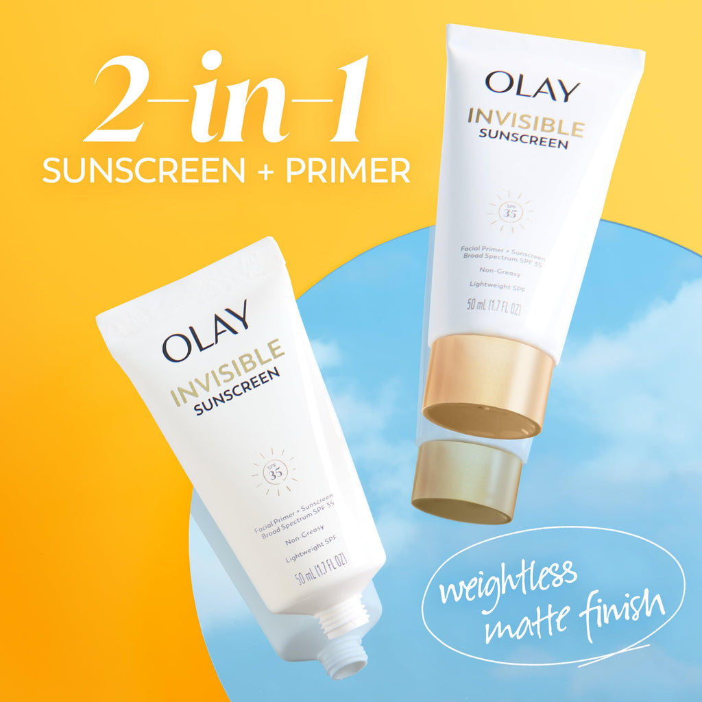 Olay Invisible Sunscreen SPF 35 | 2-in-1 Makeup Primer & Facial Sunscreen, Fragrance-Free