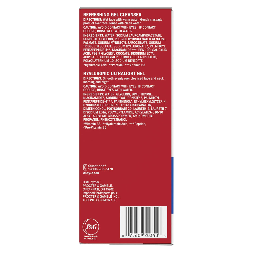 Olay Hyaluronic Duo Pack – Fragrance-Free Gel Cleanser & Ultralight Gel Moisturizer