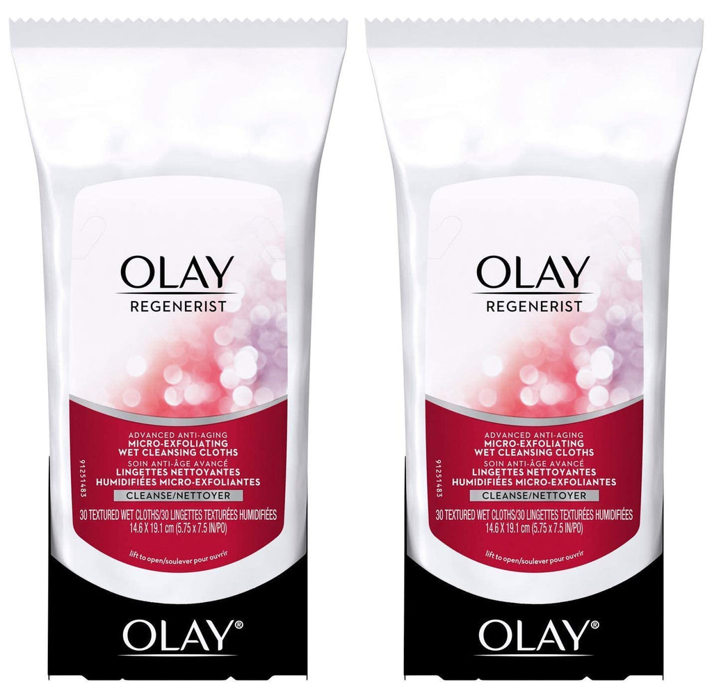 OLAY Regenerist Advanced Anti-Aging Micro-Exfoliating Cleansing Cloths – Pack of 2, 30 Cloths Each