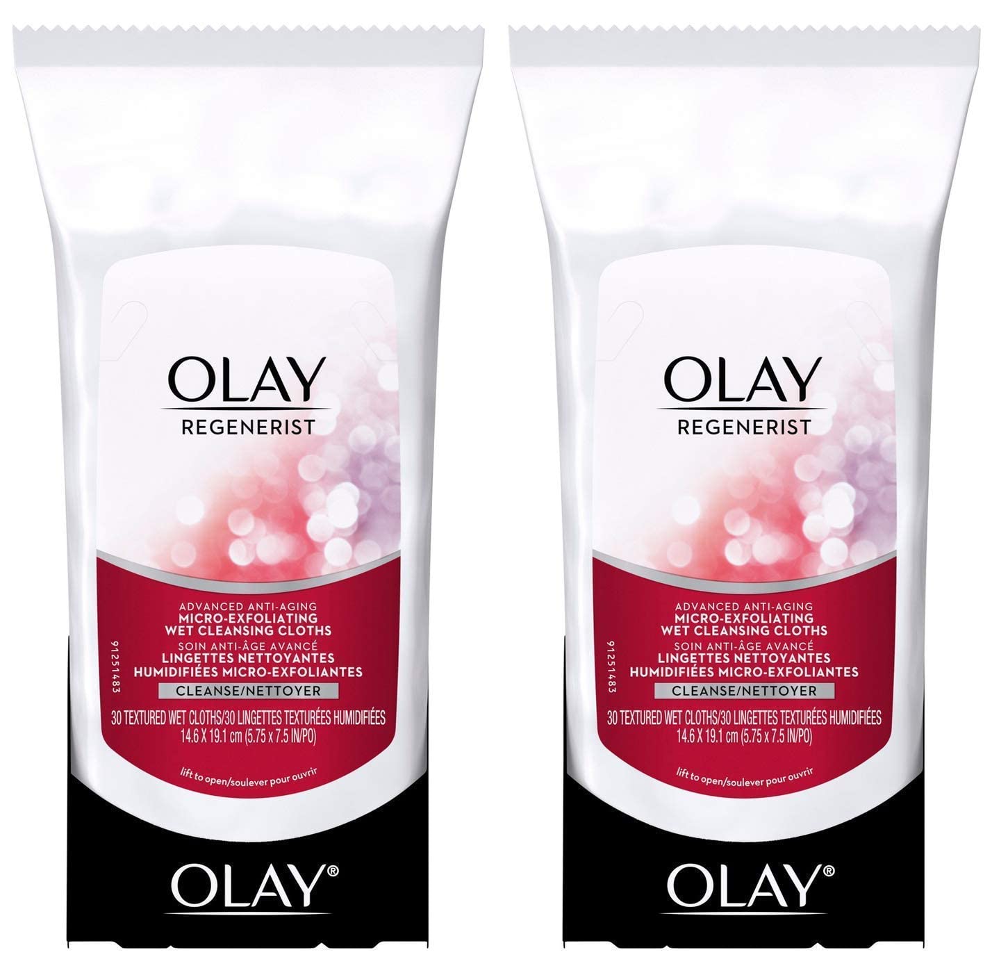 OLAY Regenerist Advanced Anti-Aging Micro-Exfoliating Cleansing Cloths – Pack of 2, 30 Cloths Each