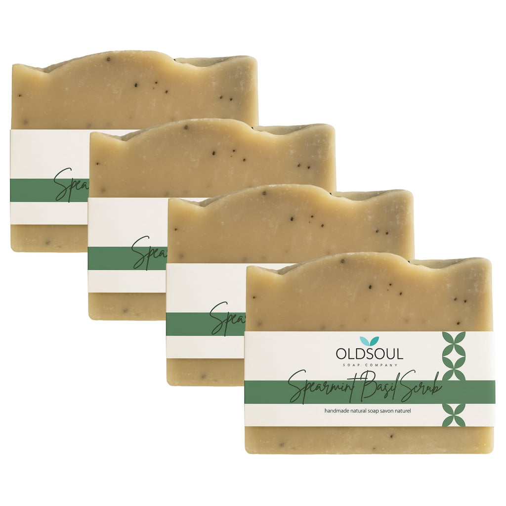 Old Soul Soap Company Spearmint Basil Scrub Soap Collection – Vegan Exfoliating Bars, 5.8 oz (Pack of 4)