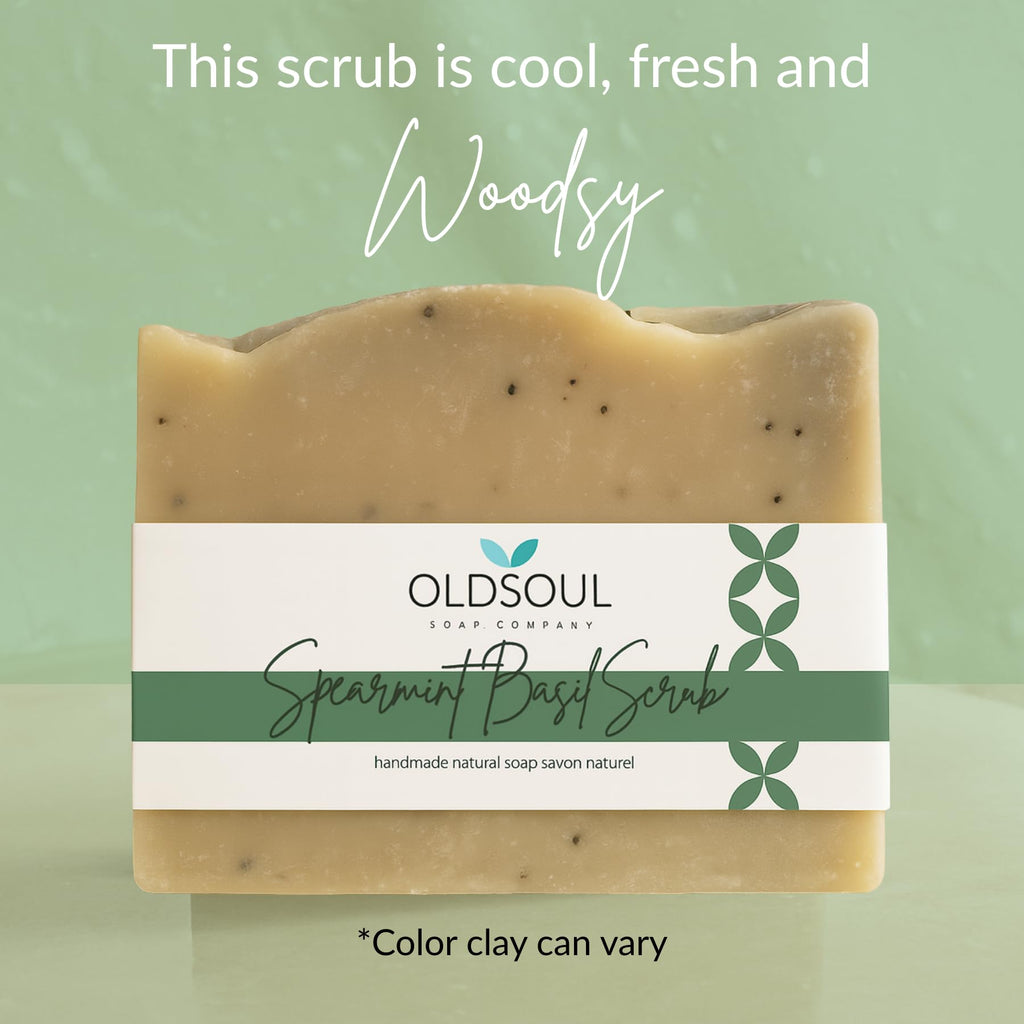 Old Soul Soap Company Spearmint Basil Scrub Soap Collection – Vegan Exfoliating Bars, 5.8 oz (Pack of 4)