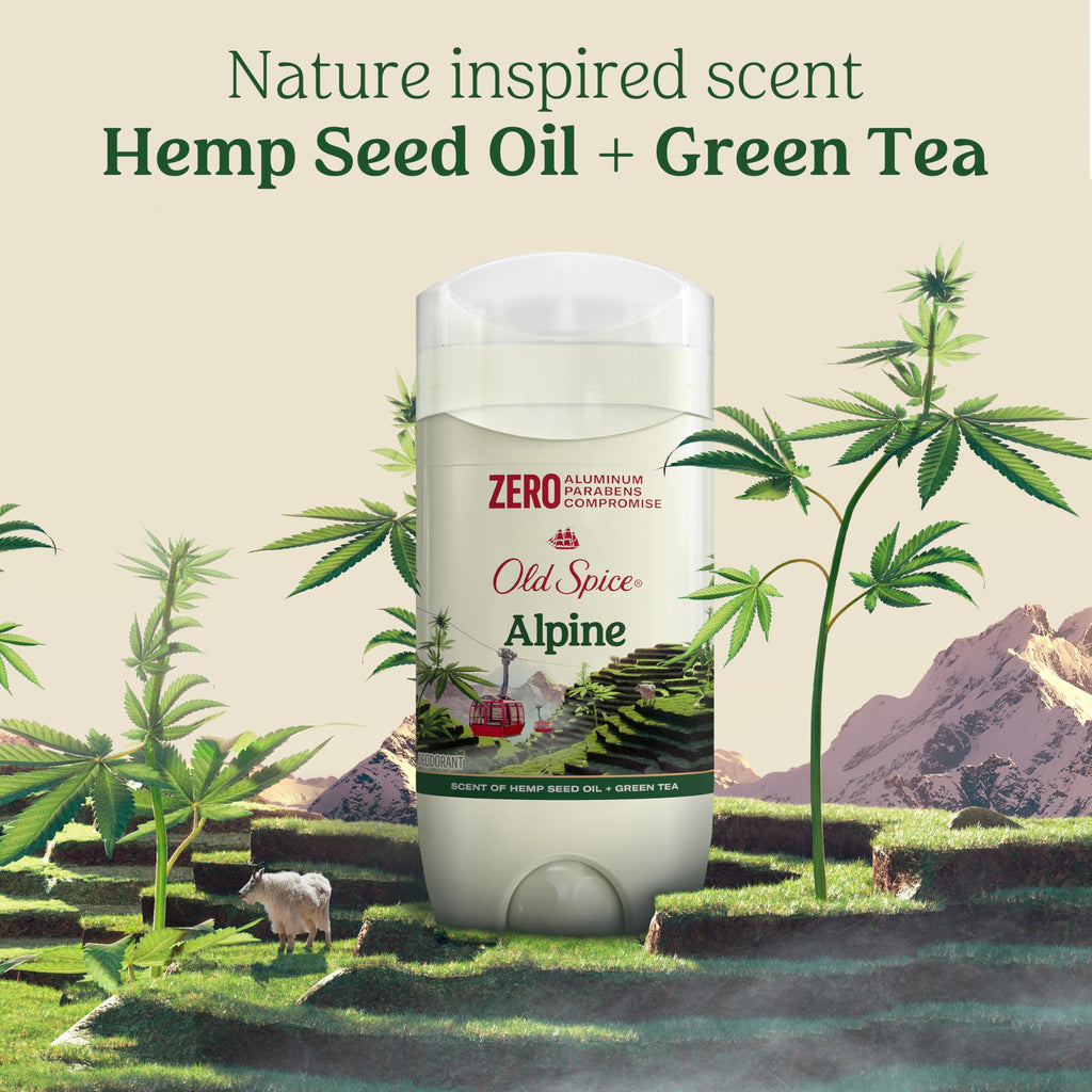 Old Spice Aluminum Free Deodorant for Men – Alpine with Hemp Seed Oil + Green Tea, Pack of 3, 3.0 oz