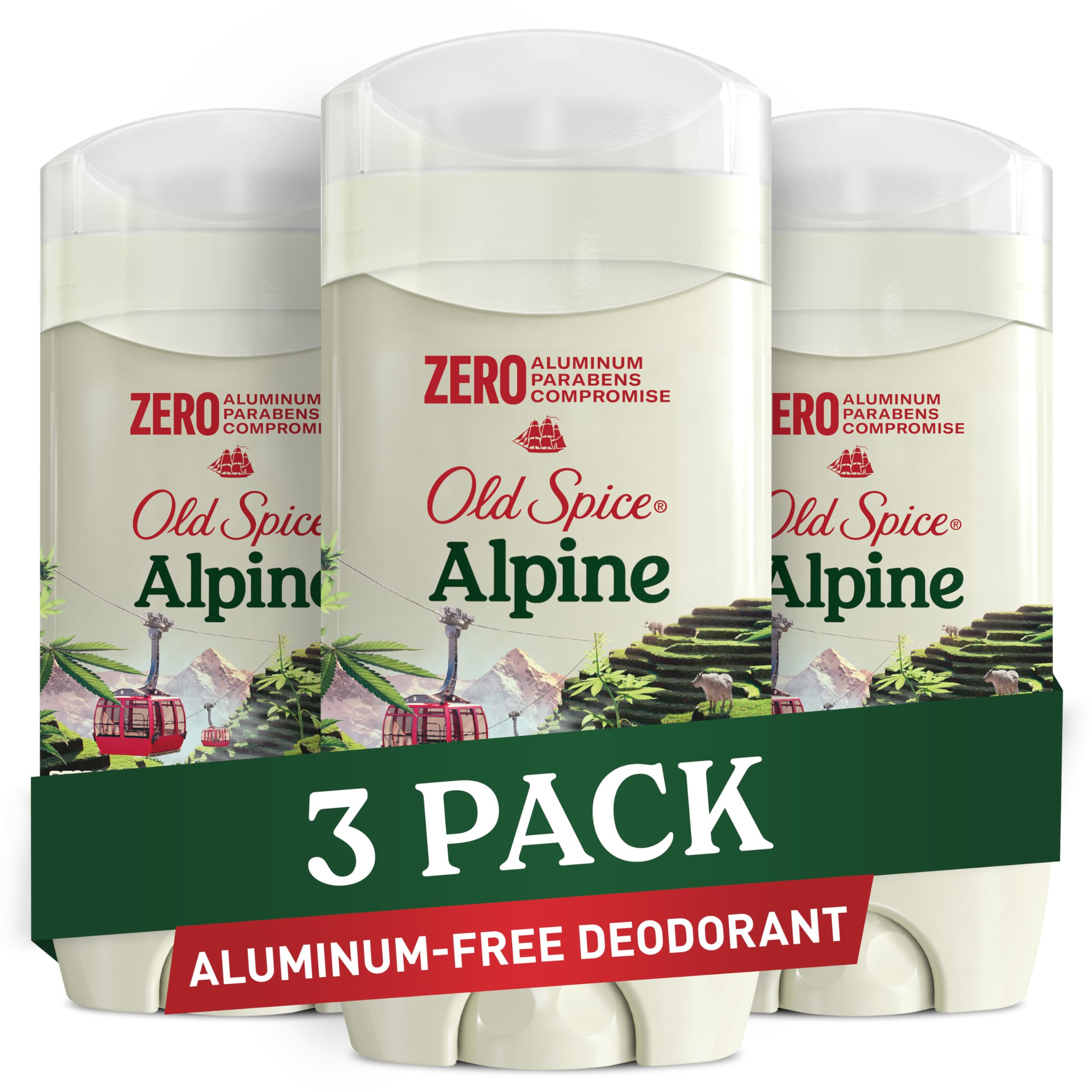 Old Spice Aluminum Free Deodorant for Men – Alpine with Hemp Seed Oil + Green Tea, Pack of 3, 3.0 oz