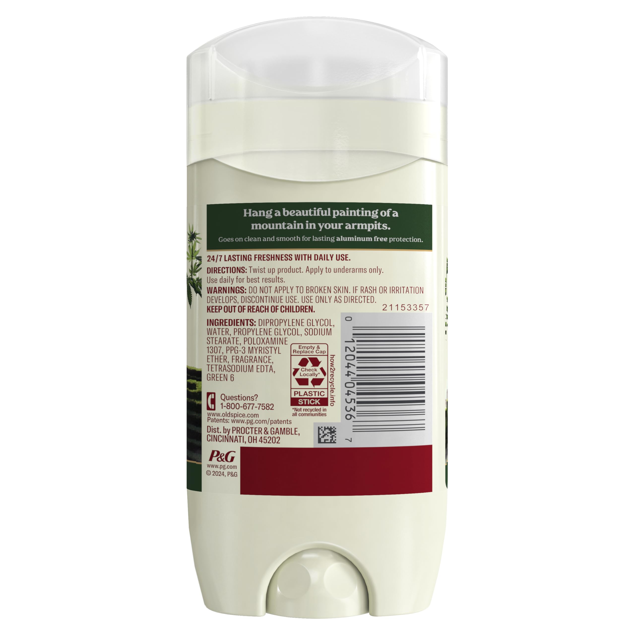 Old Spice Aluminum Free Deodorant for Men – Alpine with Hemp Seed Oil + Green Tea, Pack of 3, 3.0 oz