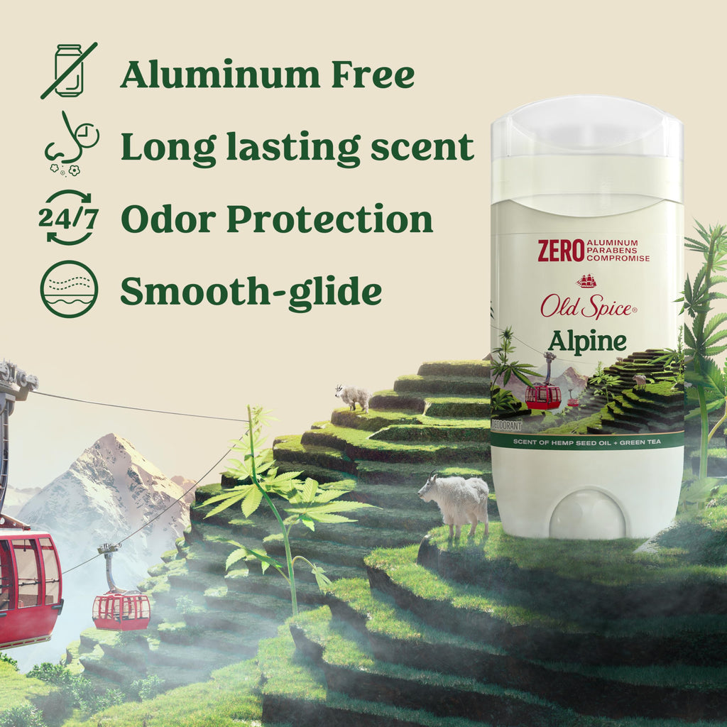 Old Spice Aluminum Free Deodorant for Men – Alpine with Hemp Seed Oil + Green Tea, Pack of 3, 3.0 oz