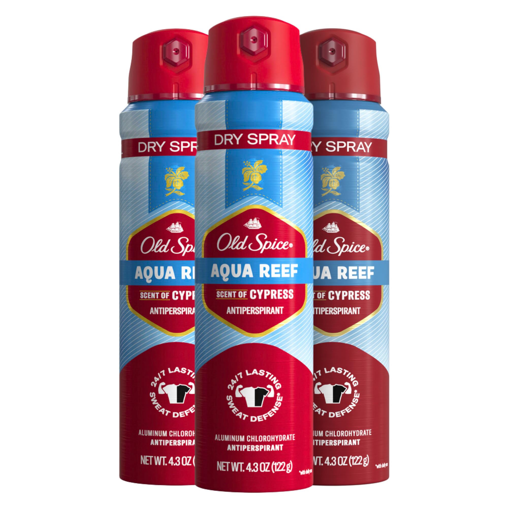 Old Spice Aqua Reef Dry Spray Antiperspirant & Deodorant — Invisible Finish, 24/7 Odor Protection (Pack of 3, 4.3 oz)