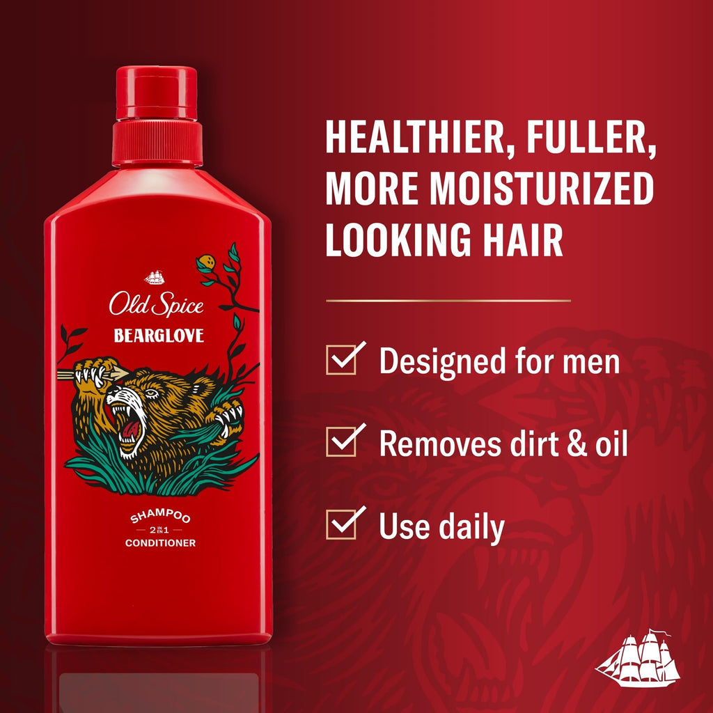 Old Spice Bearglove 2-in-1 Shampoo & Conditioner for Men — Fuller Hair, 13.5 fl oz (Pack of 6)