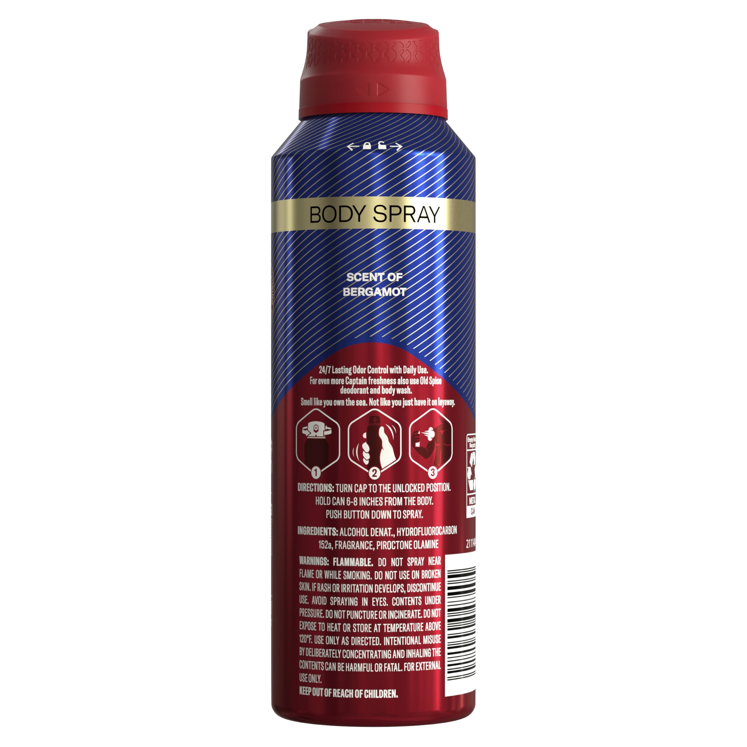 Old Spice Captain Aluminum Free Body Spray for Men – 24/7 Odor Protection, 48-Hour Freshness, 5.1 oz (Pack of 3)
