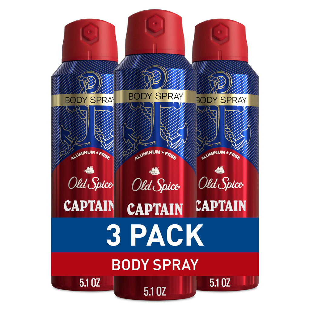 Old Spice Captain Aluminum Free Body Spray for Men – 24/7 Odor Protection, 48-Hour Freshness, 5.1 oz (Pack of 3)