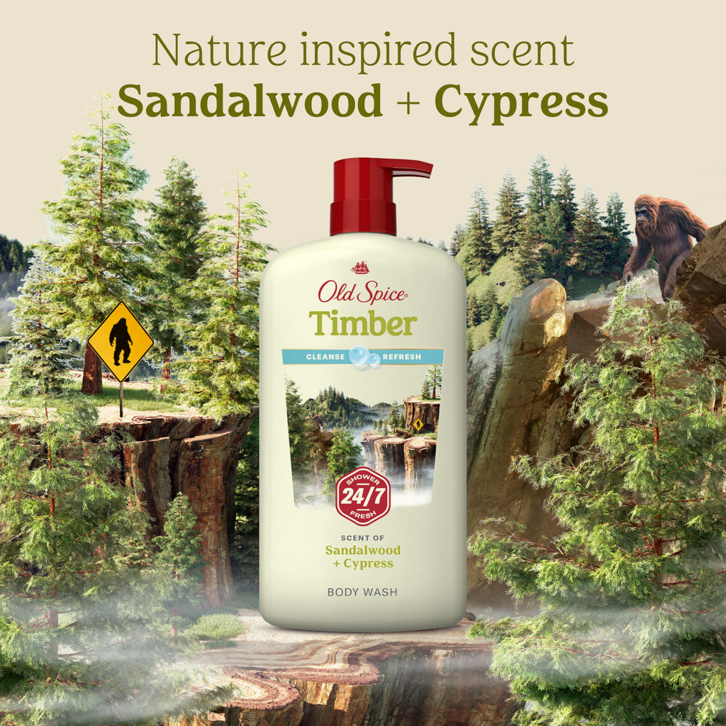 Old Spice Cleansing Body Wash for Men – 24/7 Shower Fresh, Timber-Sandalwood + Cypress, 30 oz (Pack of 4)