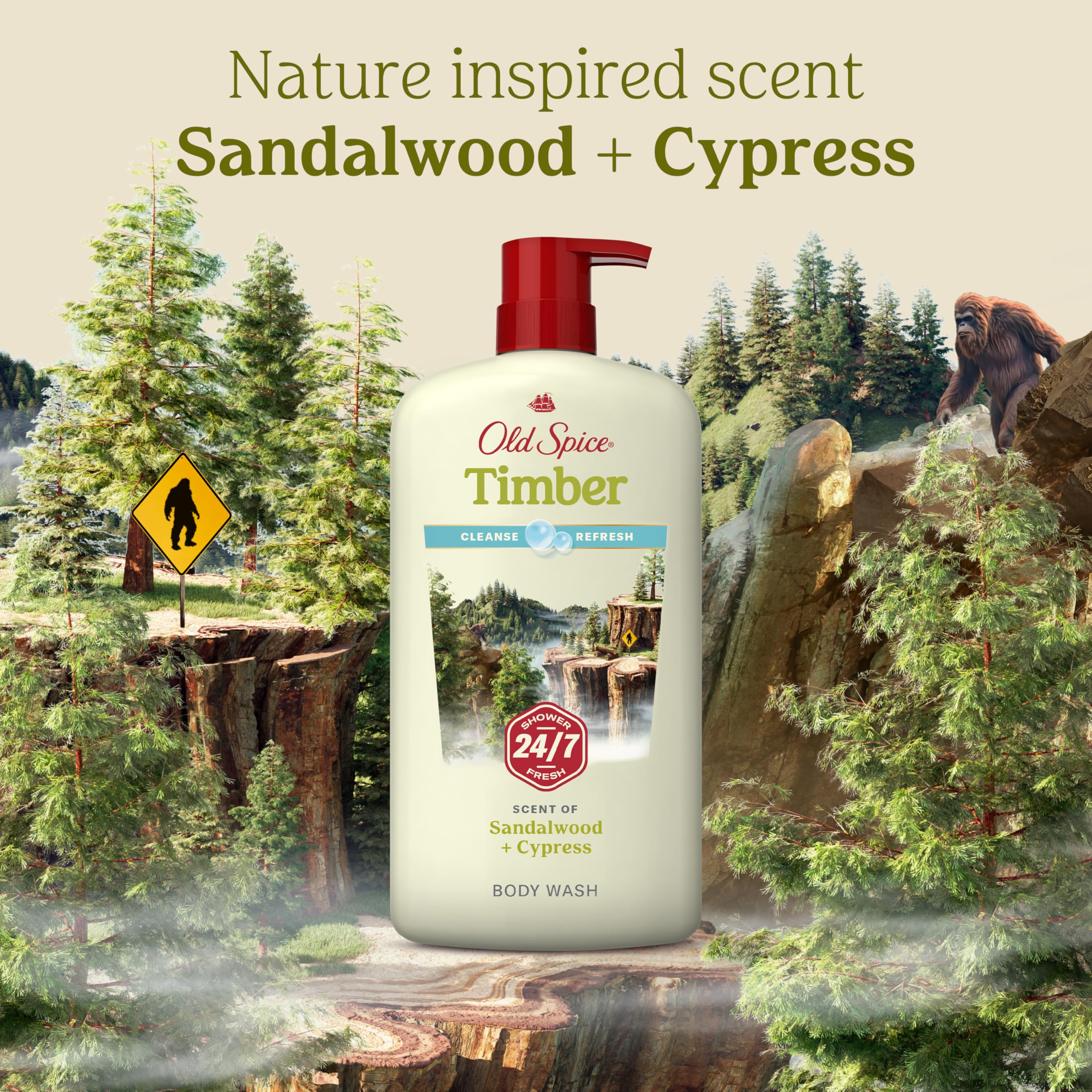 Old Spice Cleansing Body Wash for Men – 24/7 Shower Fresh, Timber-Sandalwood + Cypress, 30 oz (Pack of 4)