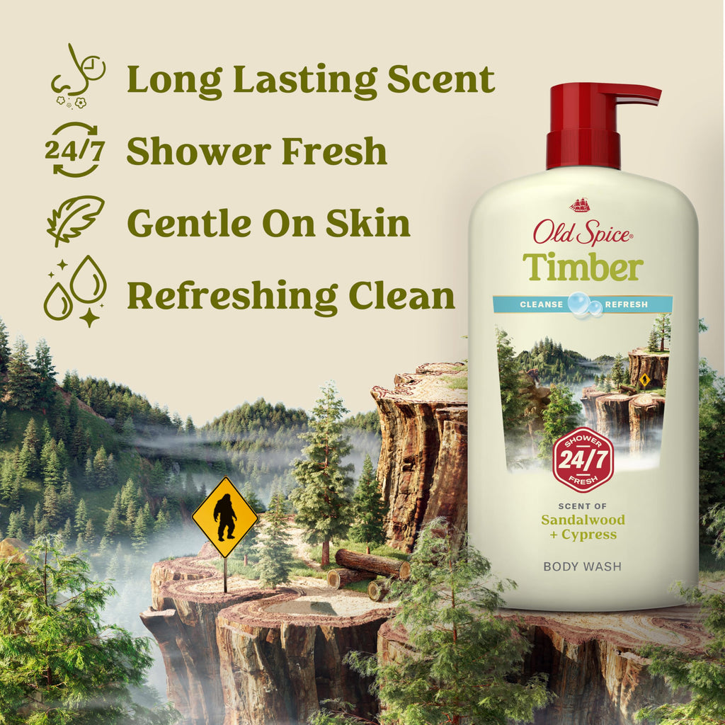 Old Spice Cleansing Body Wash for Men – 24/7 Shower Fresh, Timber-Sandalwood + Cypress, 30 oz (Pack of 4)