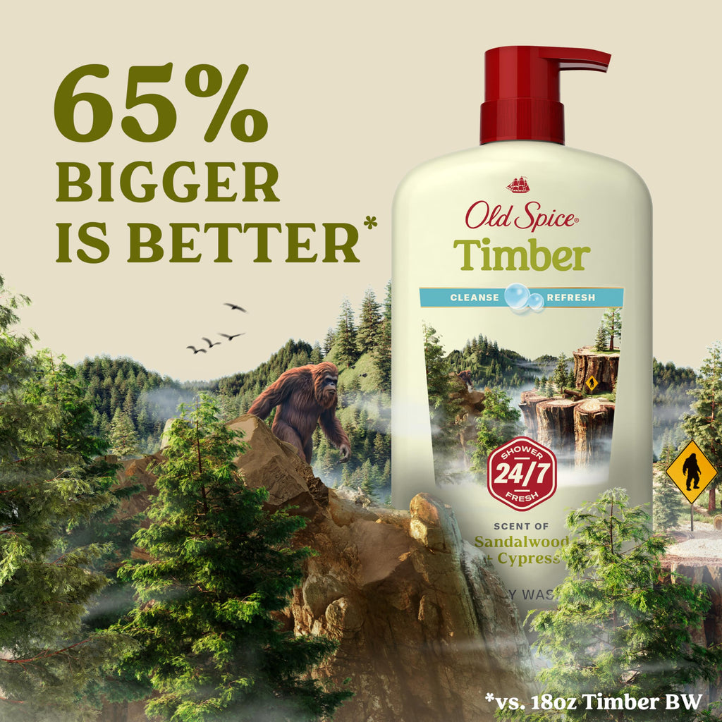 Old Spice Cleansing Body Wash for Men – 24/7 Shower Fresh, Timber-Sandalwood + Cypress, 30 oz (Pack of 4)