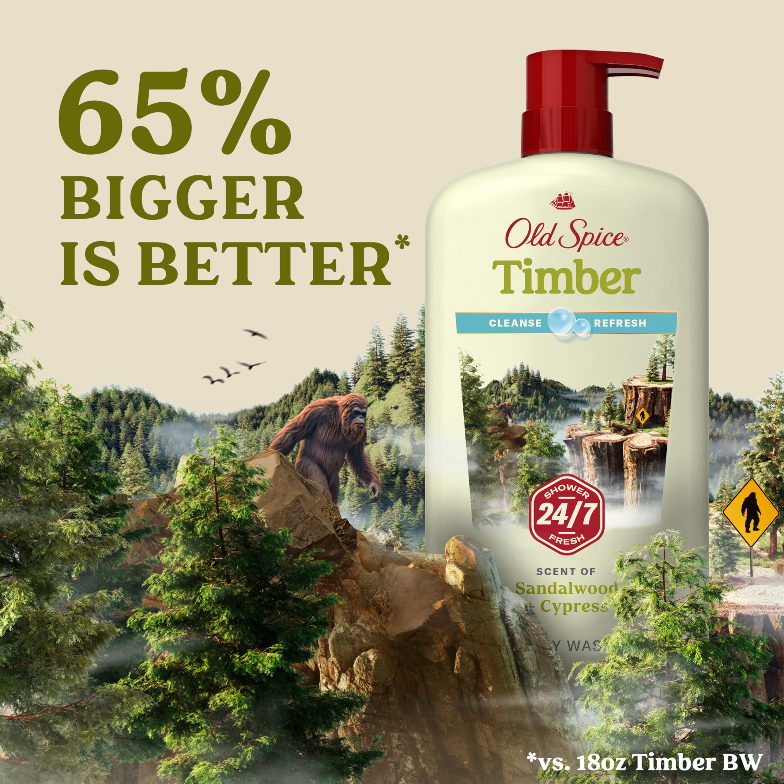 Old Spice Cleansing Body Wash for Men – 24/7 Shower Fresh, Timber-Sandalwood + Cypress, 30 oz (Pack of 4)