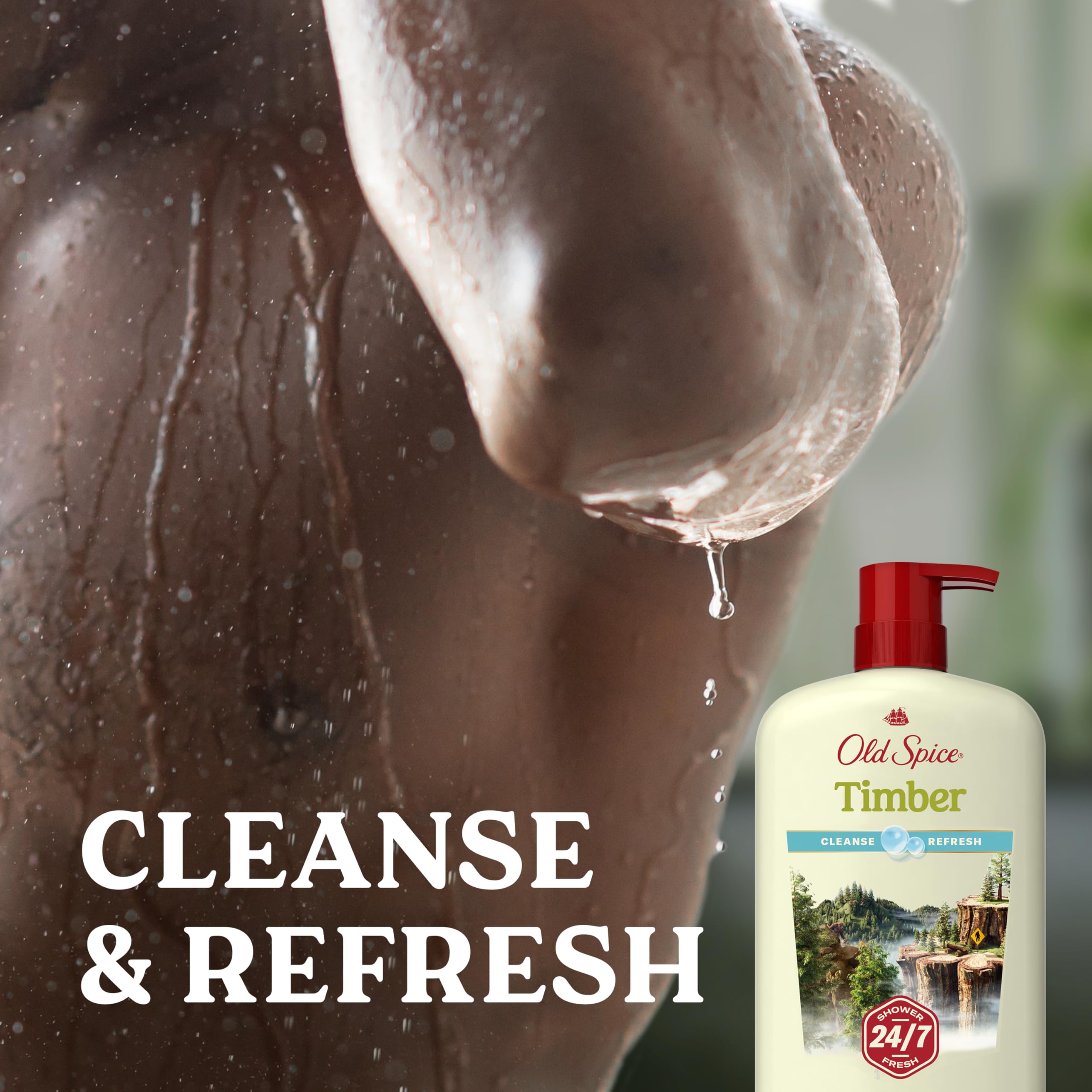 Old Spice Cleansing Body Wash for Men – 24/7 Shower Fresh, Timber-Sandalwood + Cypress, 30 oz (Pack of 4)