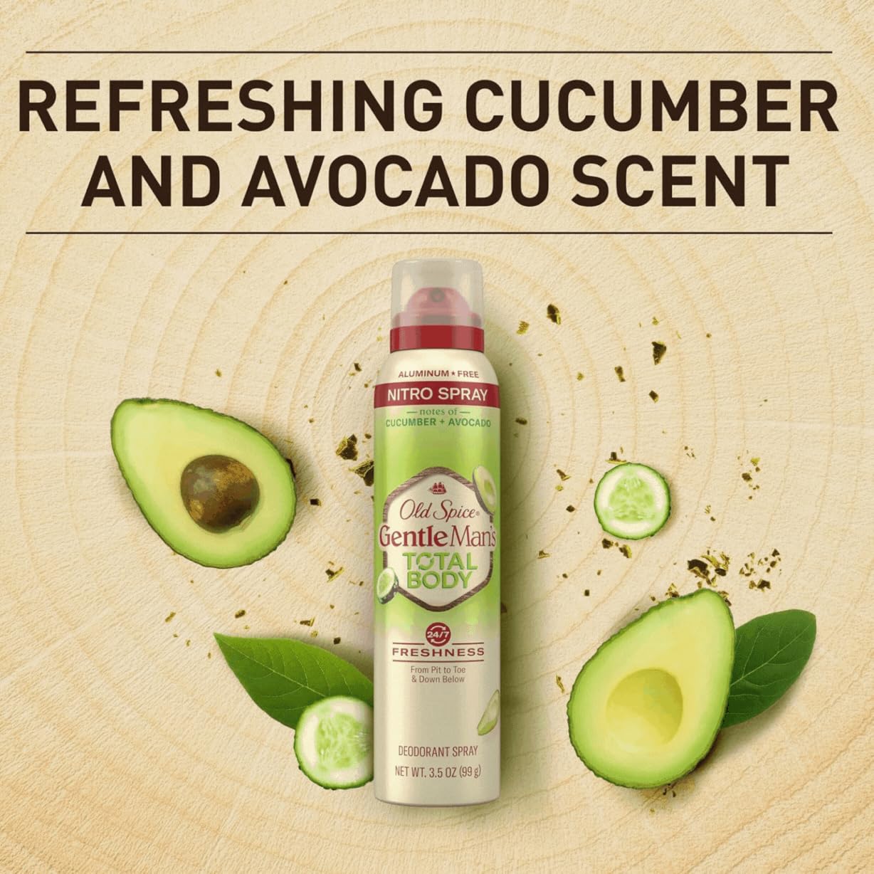 Old Spice Whole Body Deodorant Spray for Men – Aluminum Free, Cucumber + Avocado, 3 x 3.5 oz
