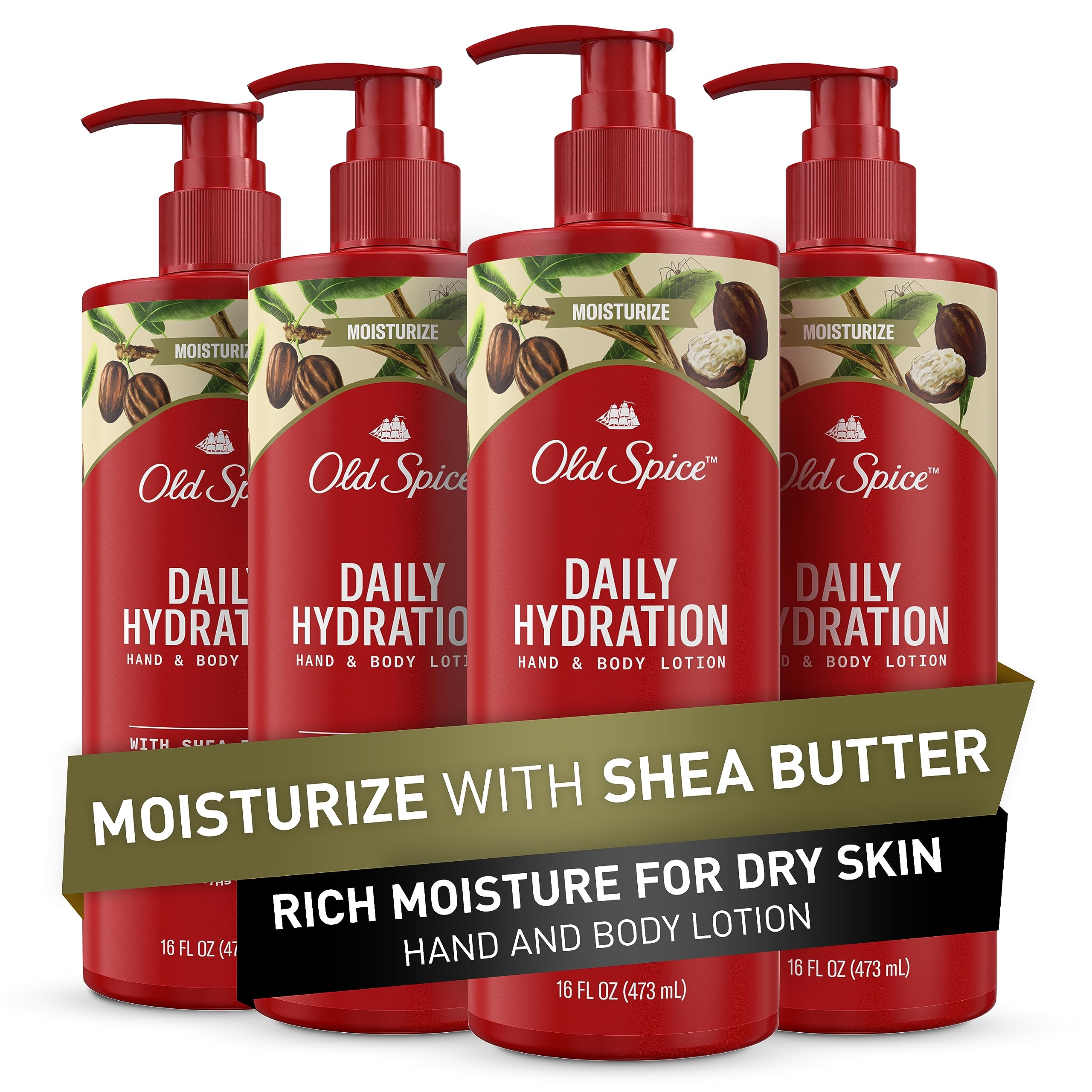 Old Spice Daily Hydration Hand & Body Lotion with Shea Butter – 4 x 16 oz