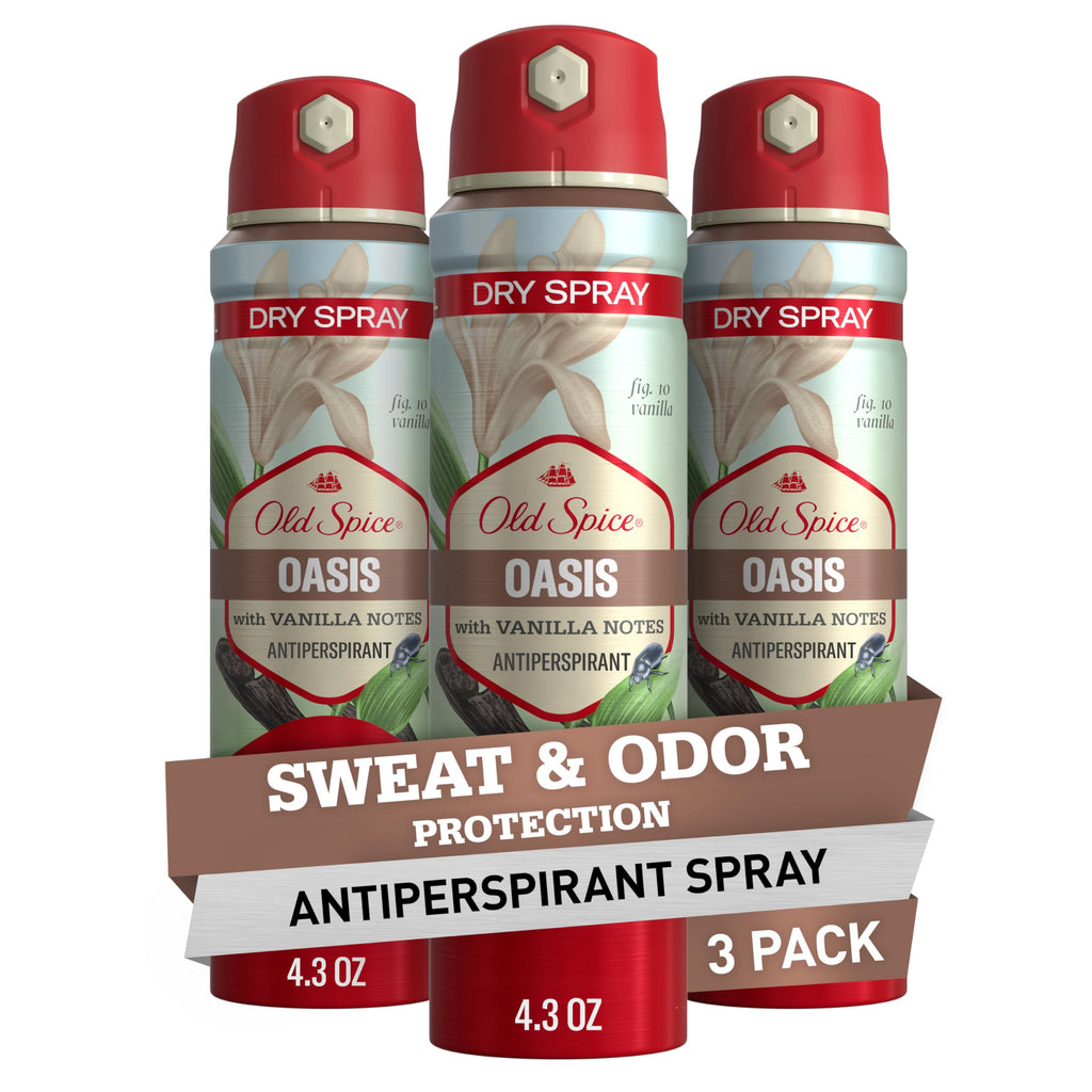 Old Spice Dry Spray Antiperspirant Deodorant for Men – Oasis Vanilla + Argan Oil, 24/7 Freshness, 4.3 oz Pack of 3