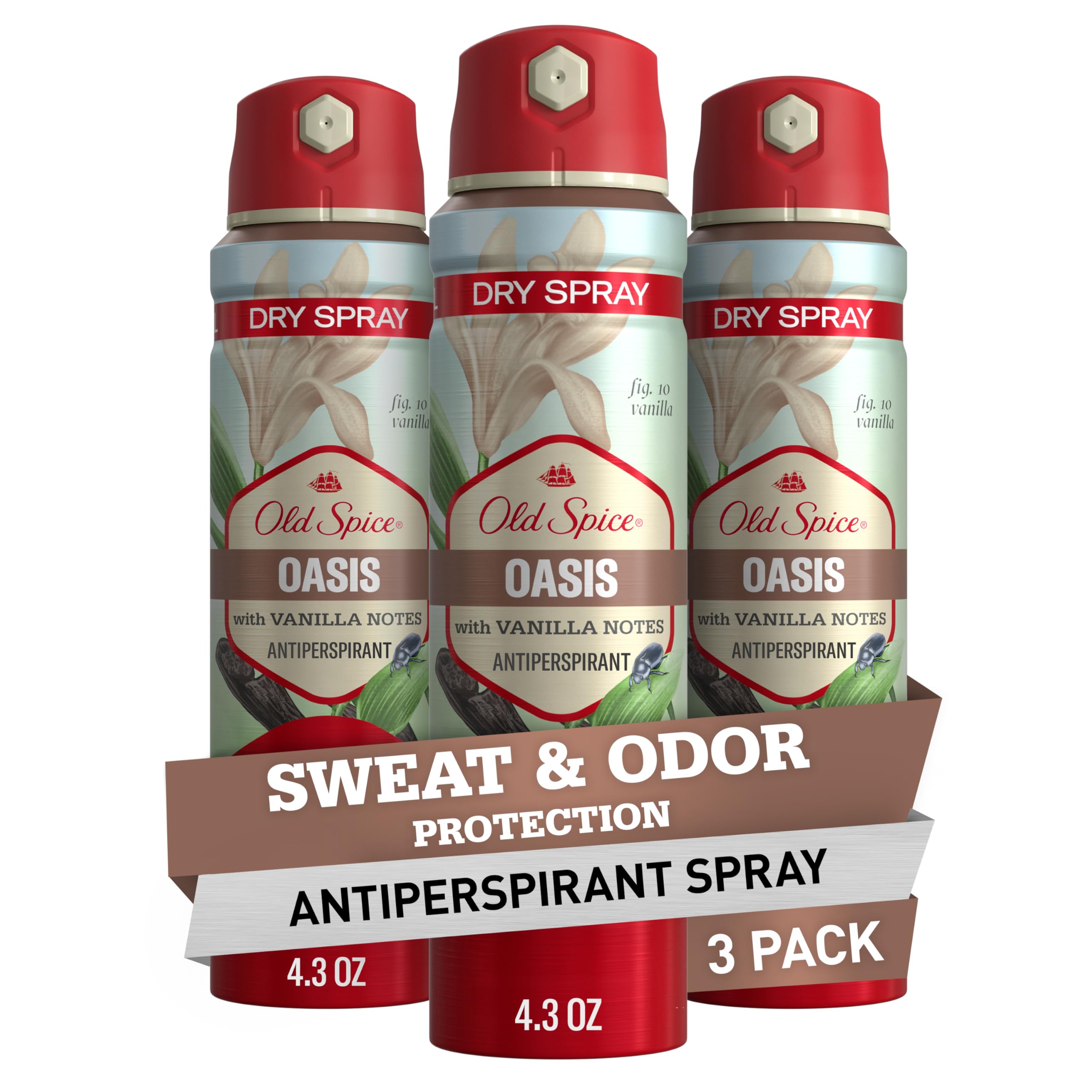 Old Spice Dry Spray Antiperspirant Deodorant for Men – Oasis Vanilla + Argan Oil, 24/7 Freshness, 4.3 oz Pack of 3
