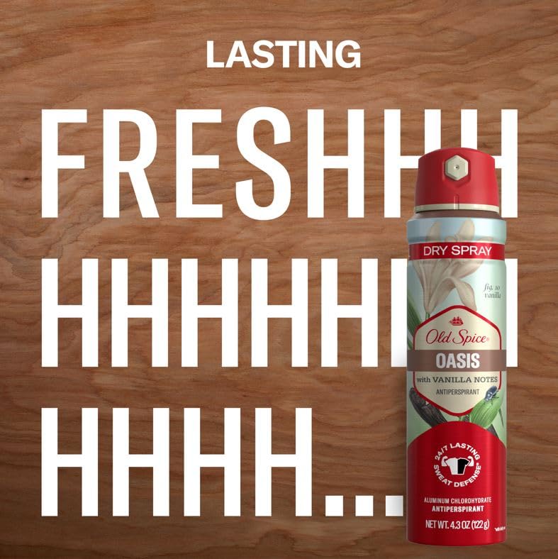 Old Spice Dry Spray Antiperspirant Deodorant for Men – Oasis Vanilla + Argan Oil, 24/7 Freshness, 4.3 oz Pack of 3
