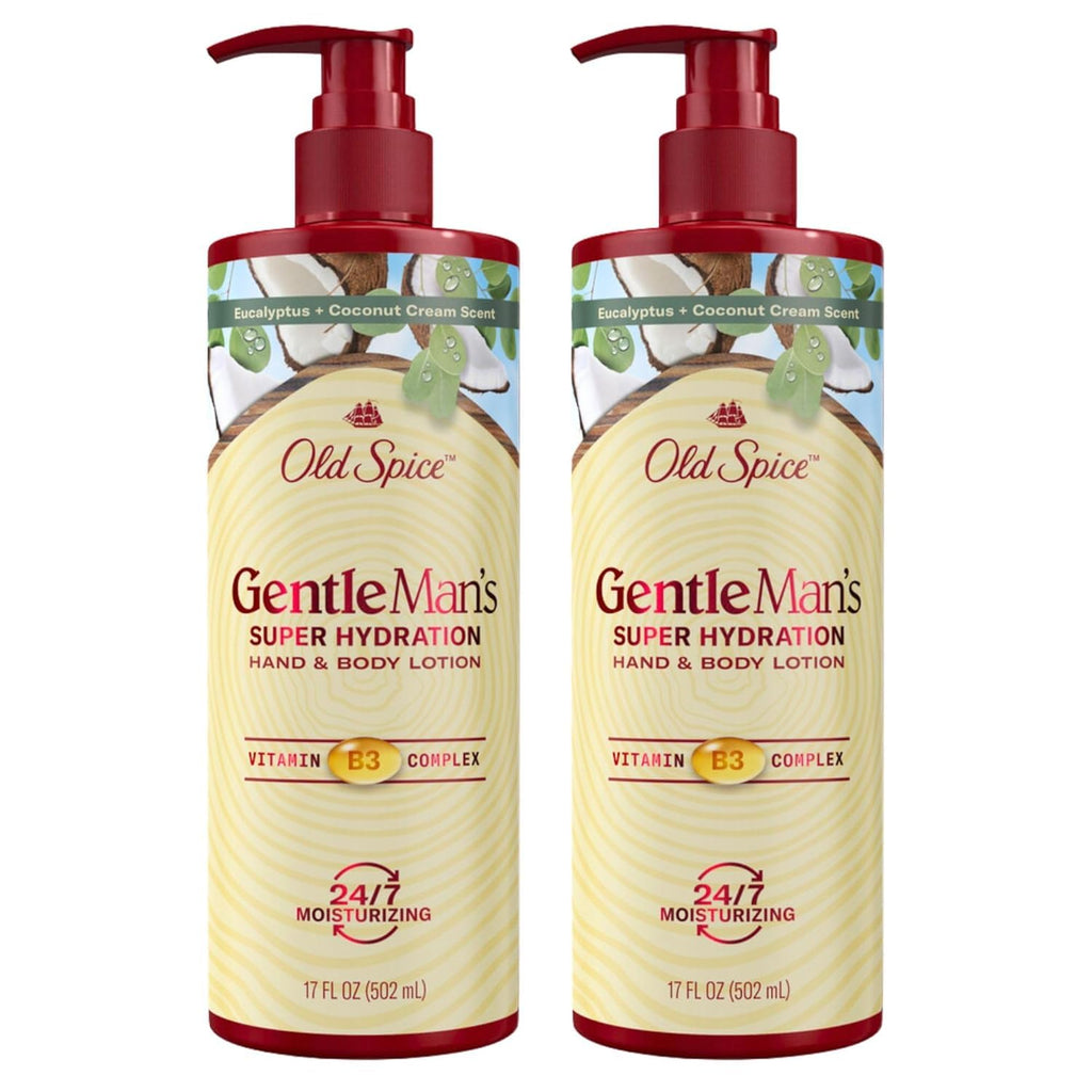 Old Spice Hand & Body Lotion for Men - Gentleman's Super Hydration, Vitamin B3 Complex, 24/7 Moisture, Eucalyptus & Coconut Cream (17 oz Pack of 2)