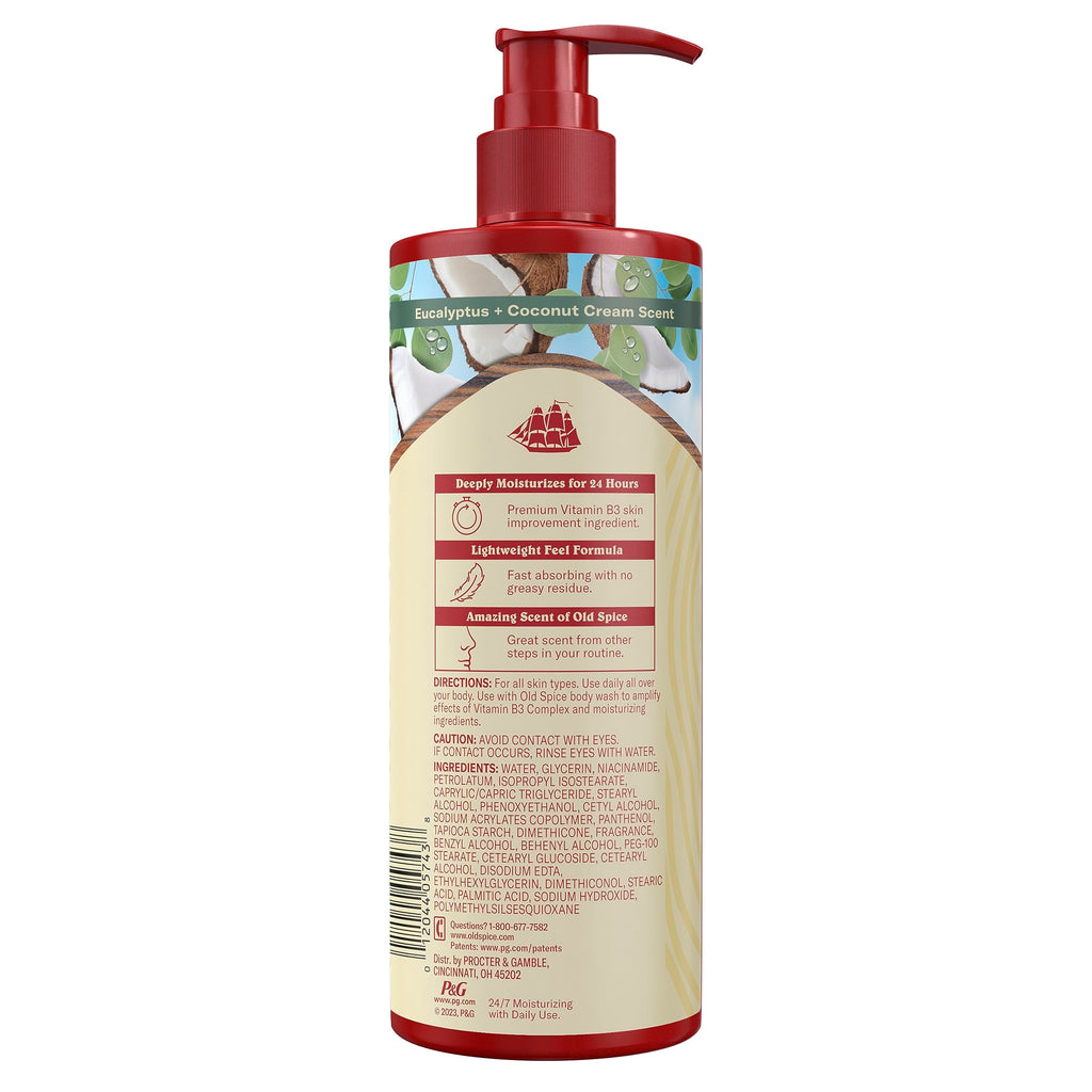 Old Spice Hand & Body Lotion for Men - Gentleman's Super Hydration, Vitamin B3 Complex, 24/7 Moisture, Eucalyptus & Coconut Cream (17 oz Pack of 2)