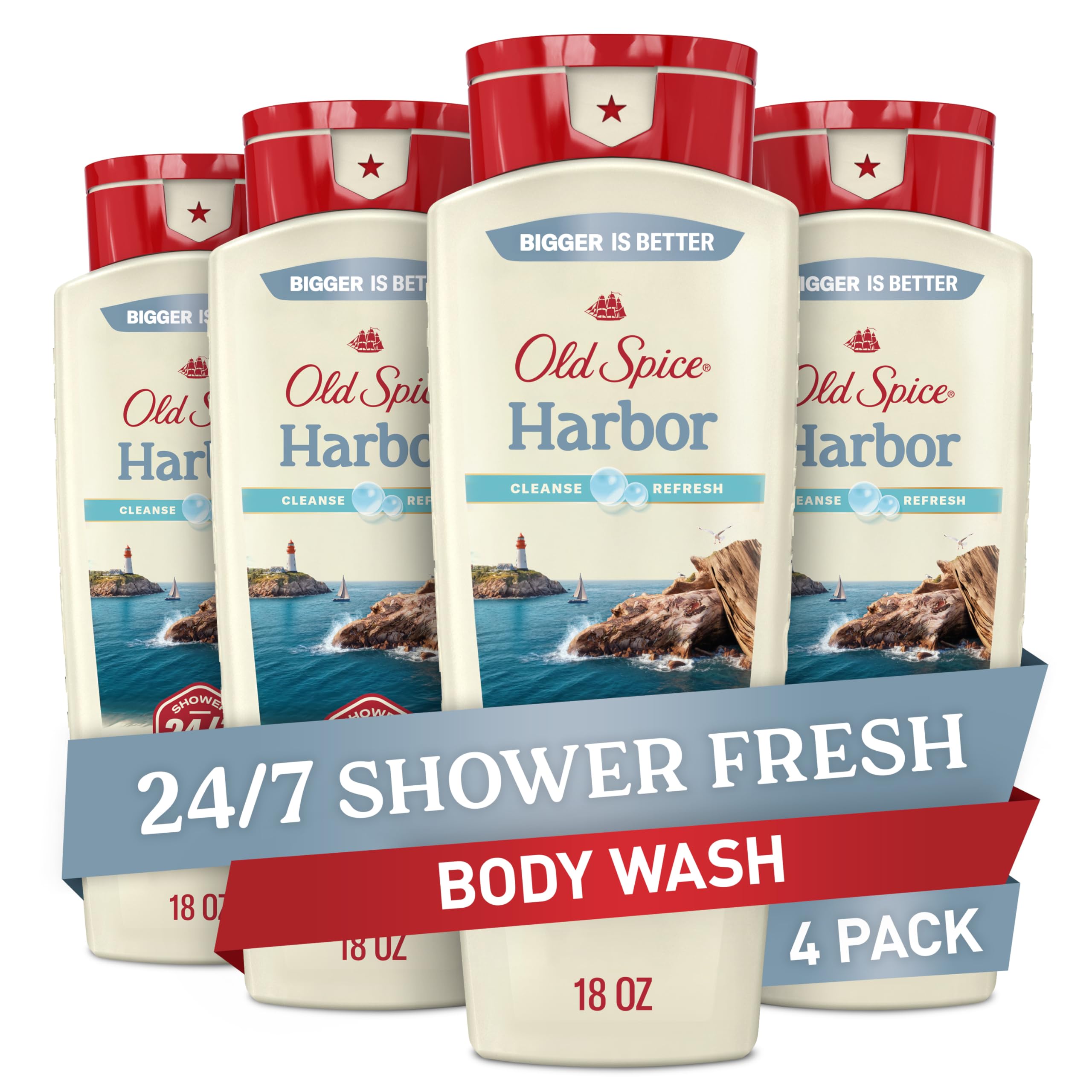 Old Spice Cleansing Body Wash for Men – Harbor with Coastal Breeze & Driftwood, 18 oz (Pack of 4)