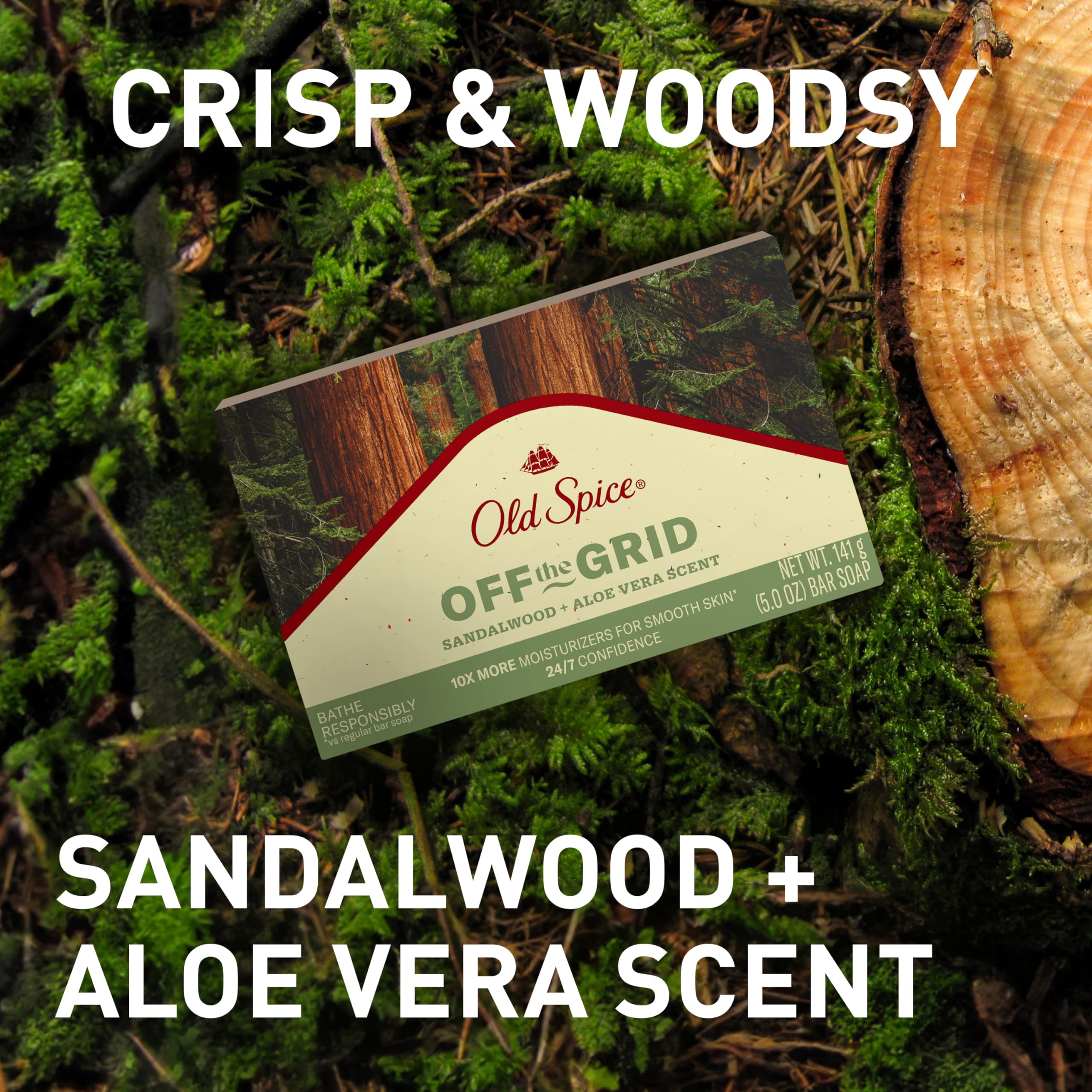 Old Spice Off the Grid Bar Soap for Men – Sandalwood + Aloe, 6-Pack, 5.0 oz