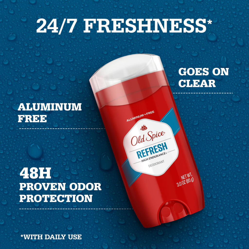 Old Spice High Endurance Refresh Aluminum-Free Deodorant for Men — 24/7 Odor Defense & Lasting Scent (3 x 3.0 oz)