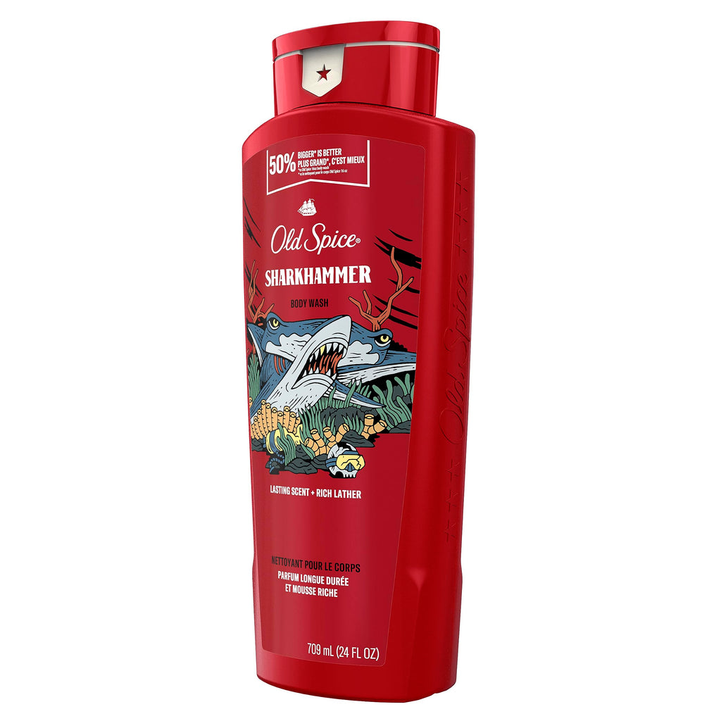 Old Spice Sharkhammer 3X Defense Body Wash for Men | 4 x 24 oz | Lasting Scent