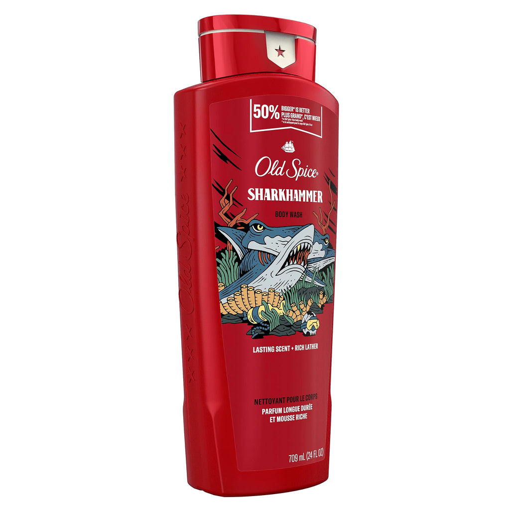 Old Spice Sharkhammer 3X Defense Body Wash for Men | 4 x 24 oz | Lasting Scent