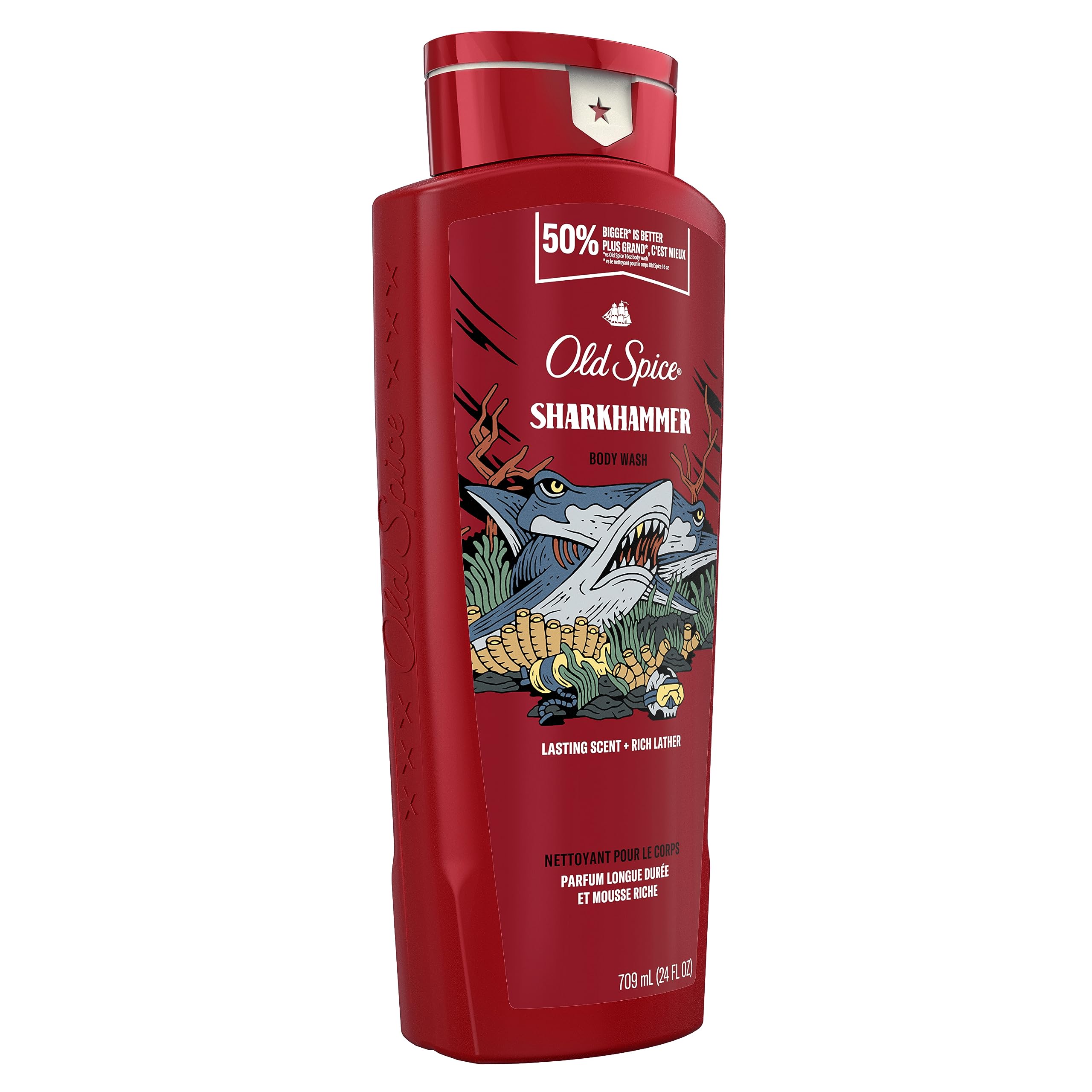 Old Spice Sharkhammer 3X Defense Body Wash for Men | 4 x 24 oz | Lasting Scent