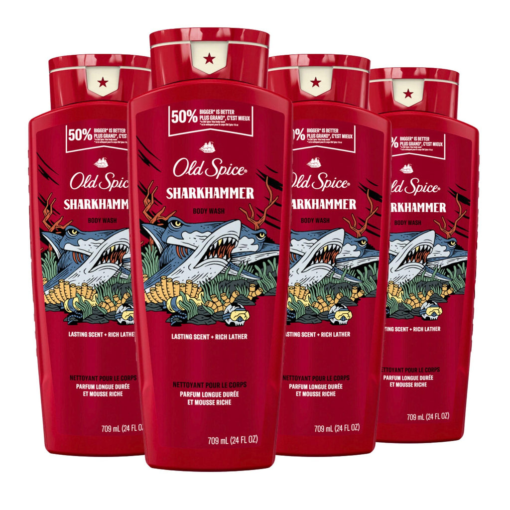 Old Spice Sharkhammer 3X Defense Body Wash for Men | 4 x 24 oz | Lasting Scent
