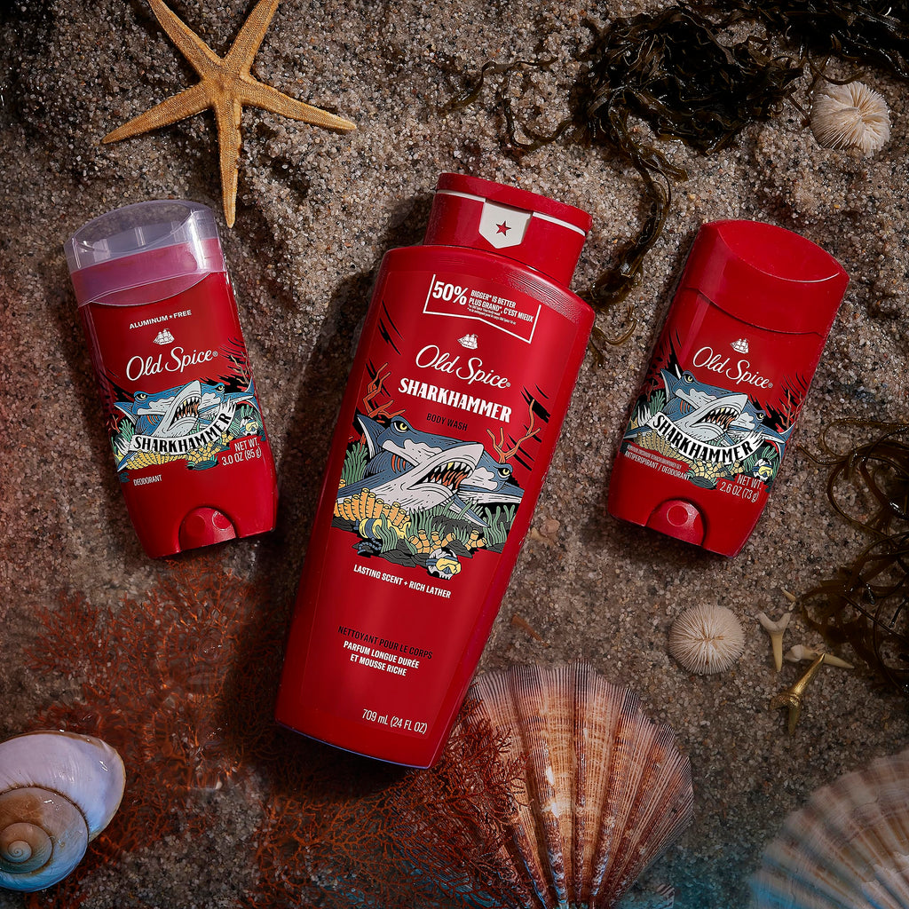 Old Spice Sharkhammer 3X Defense Body Wash for Men | 4 x 24 oz | Lasting Scent