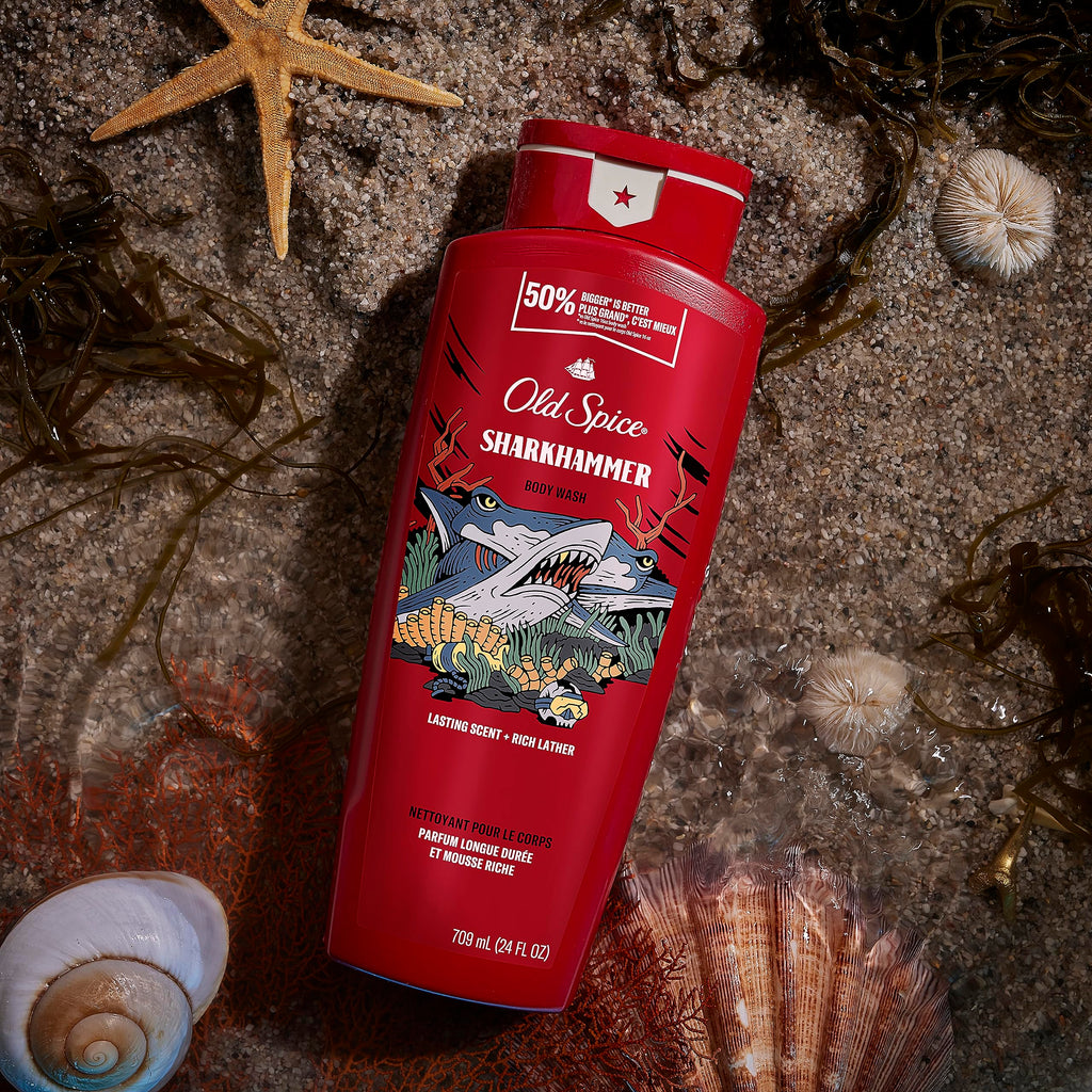 Old Spice Sharkhammer 3X Defense Body Wash for Men | 4 x 24 oz | Lasting Scent