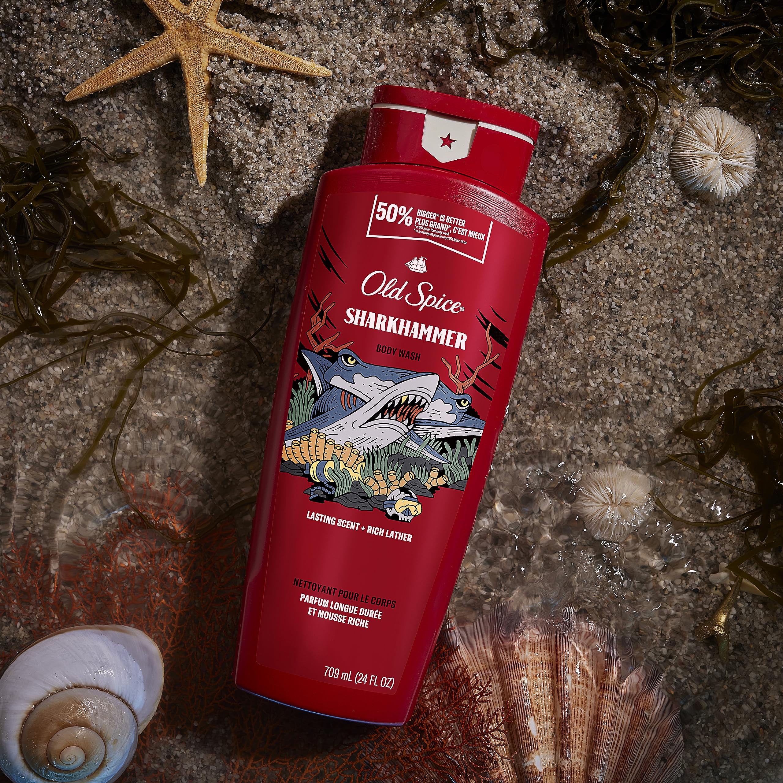 Old Spice Sharkhammer 3X Defense Body Wash for Men | 4 x 24 oz | Lasting Scent