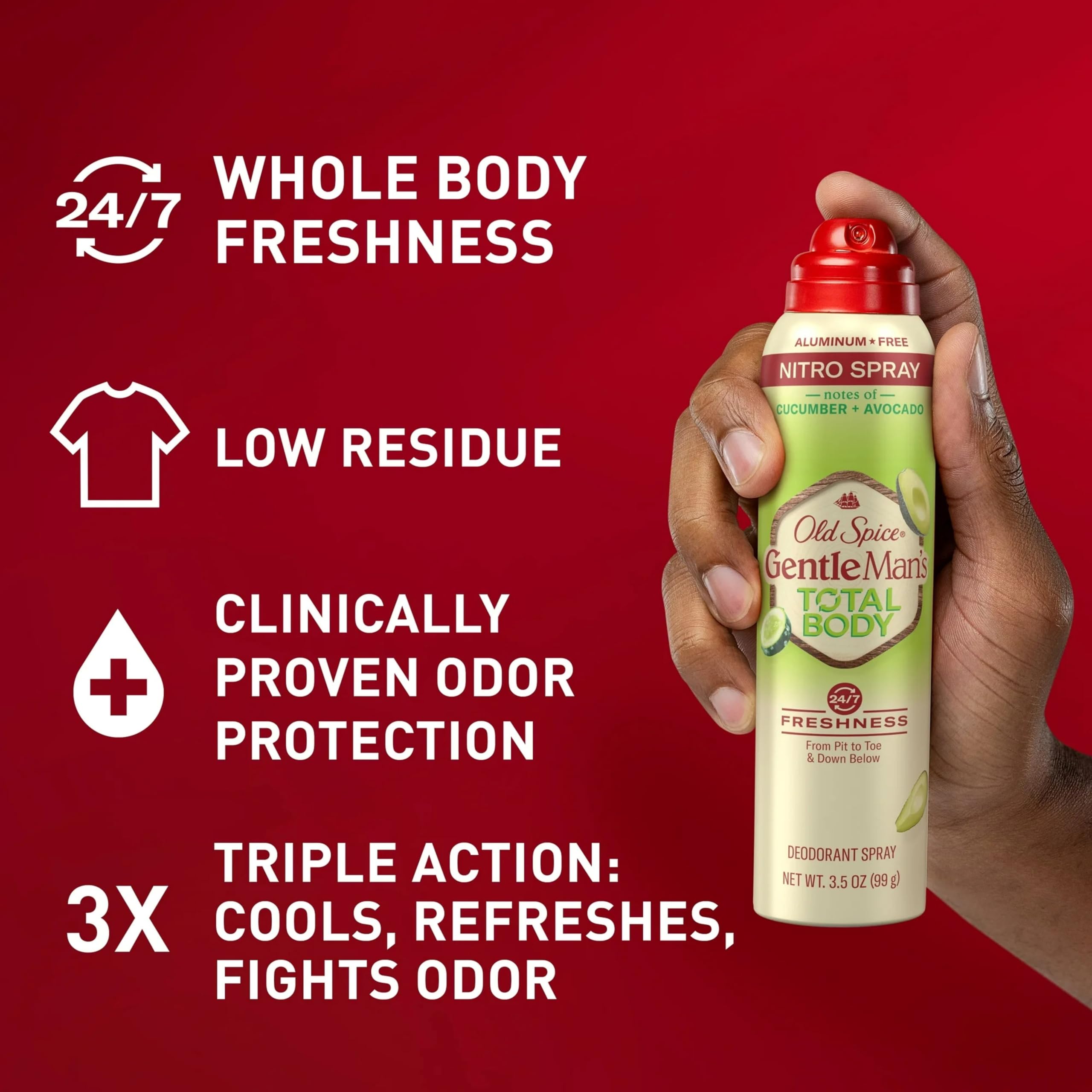 Old Spice Whole Body Deodorant Spray for Men – Aluminum Free, Cucumber + Avocado, 3 x 3.5 oz
